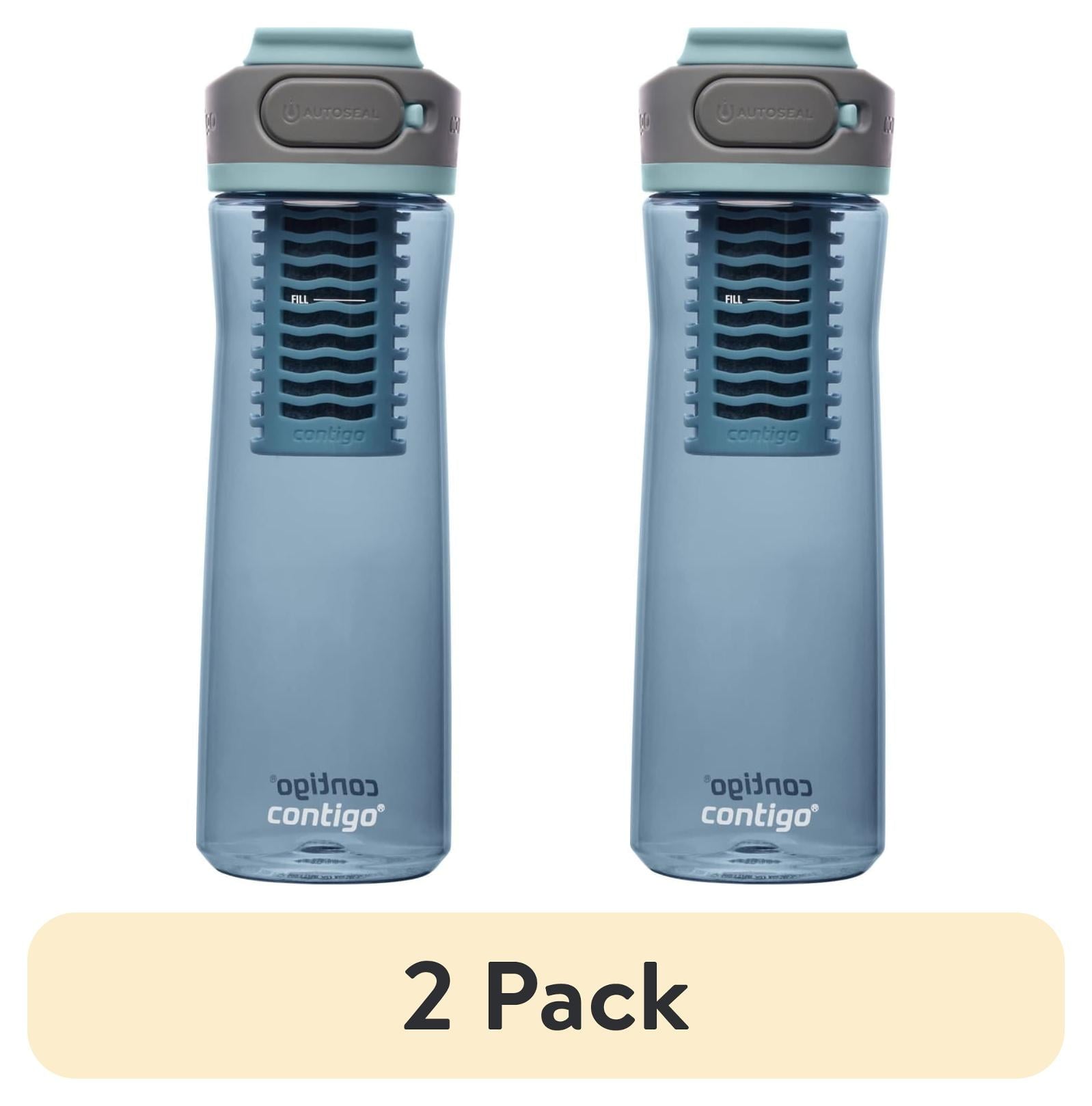 (2 pack) Contigo Clybourn Plastic FreeFlow Filter Water Bottle with AUTOSEAL Lid 24 oz., Dark Ice, with Replacable Filter K2LG