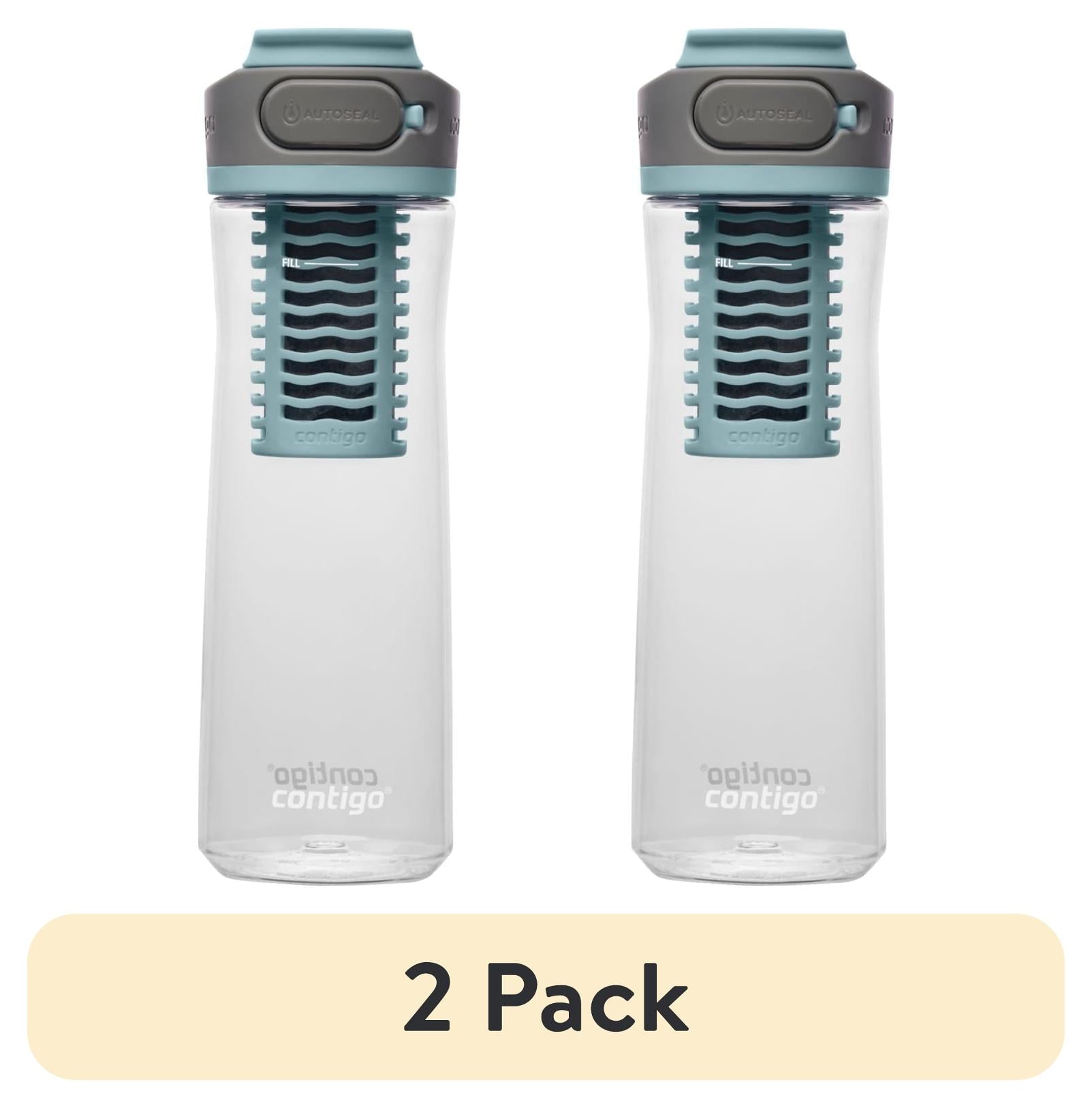 (2 pack) Contigo Clybourn Plastic FreeFlow Filter Water Bottle with AUTOSEAL Lid 24 oz., Salt, with Replacable Filter I3R3