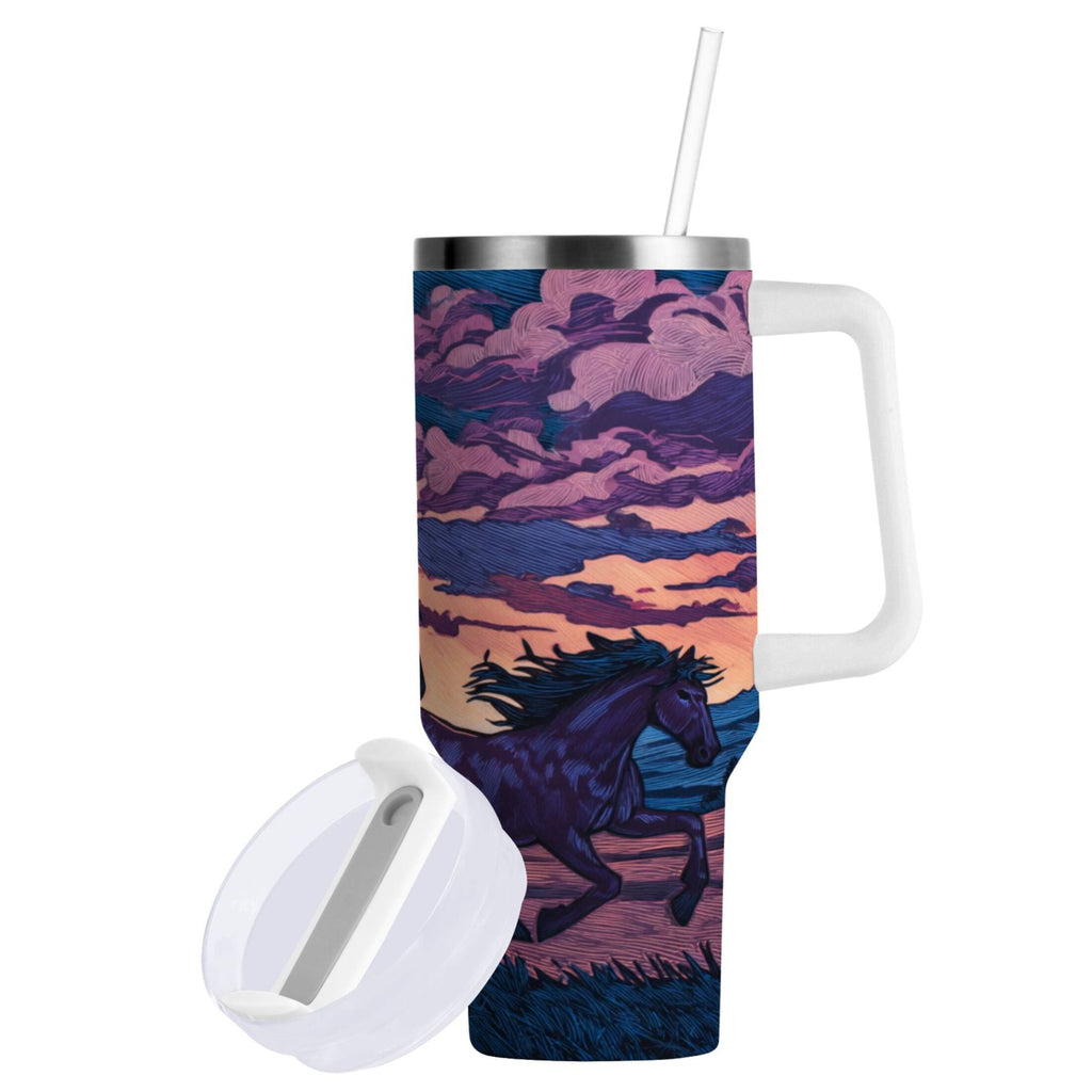 40 oz Insulated Stainless Steel Tumbler Double Wall Stainless Steel Tumbler with 2-Way Drinking Wild Horses Running L1OF