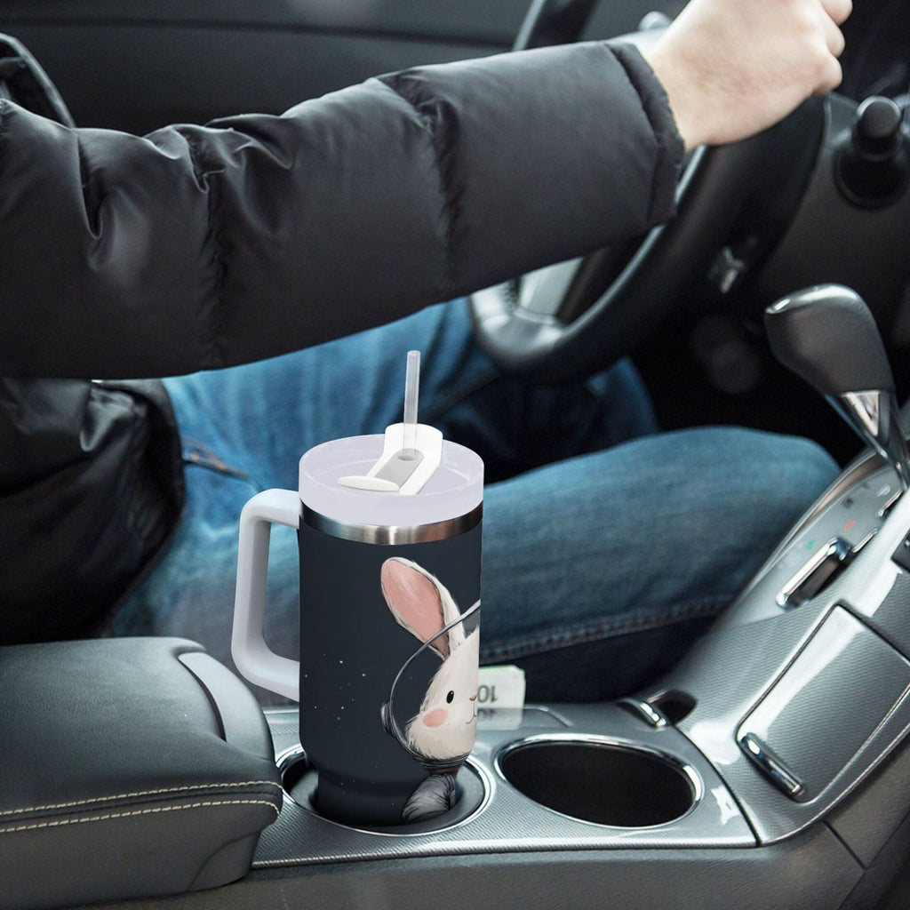 40 oz Insulated Stainless Steel Tumbler Double Wall Stainless Steel Tumbler with 2-Way Drinking Rabbit in A Space ZSU7