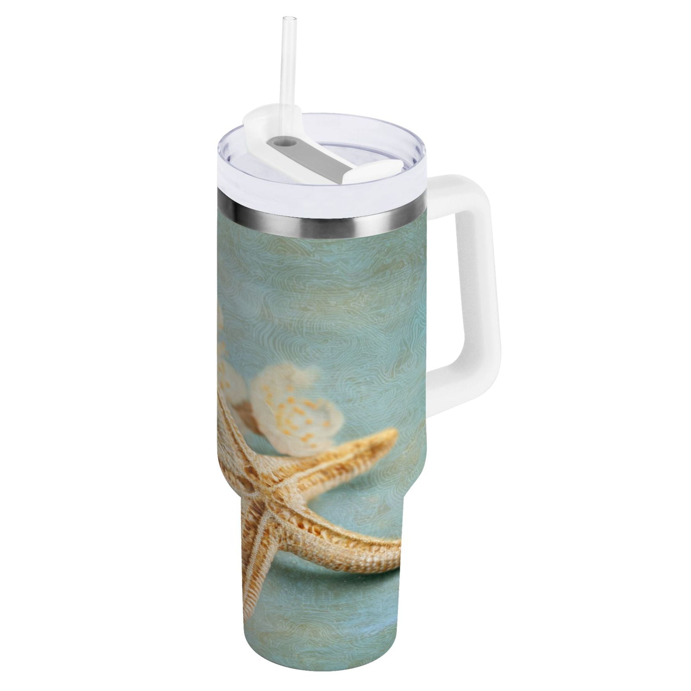 30 oz Insulated Stainless Steel Tumbler Double Wall Stainless Steel Tumbler with 2-Way Drinking Starfish with Flowers ENW3