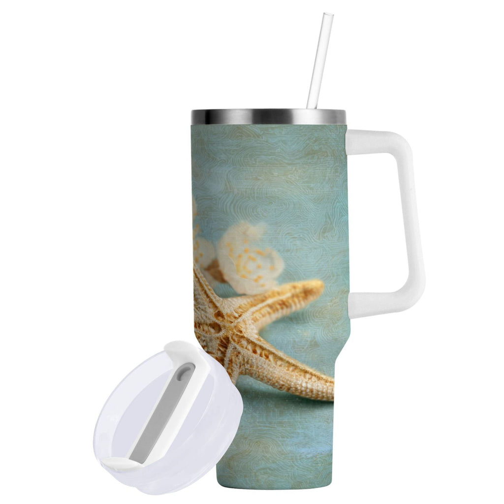 30 oz Insulated Stainless Steel Tumbler Double Wall Stainless Steel Tumbler with 2-Way Drinking Starfish with Flowers ENW3