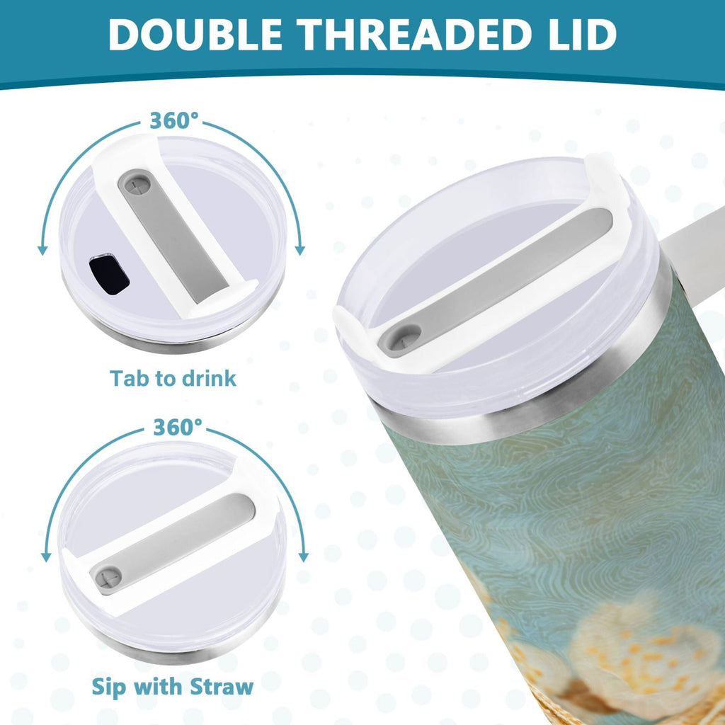 30 oz Insulated Stainless Steel Tumbler Double Wall Stainless Steel Tumbler with 2-Way Drinking Starfish with Flowers ENW3