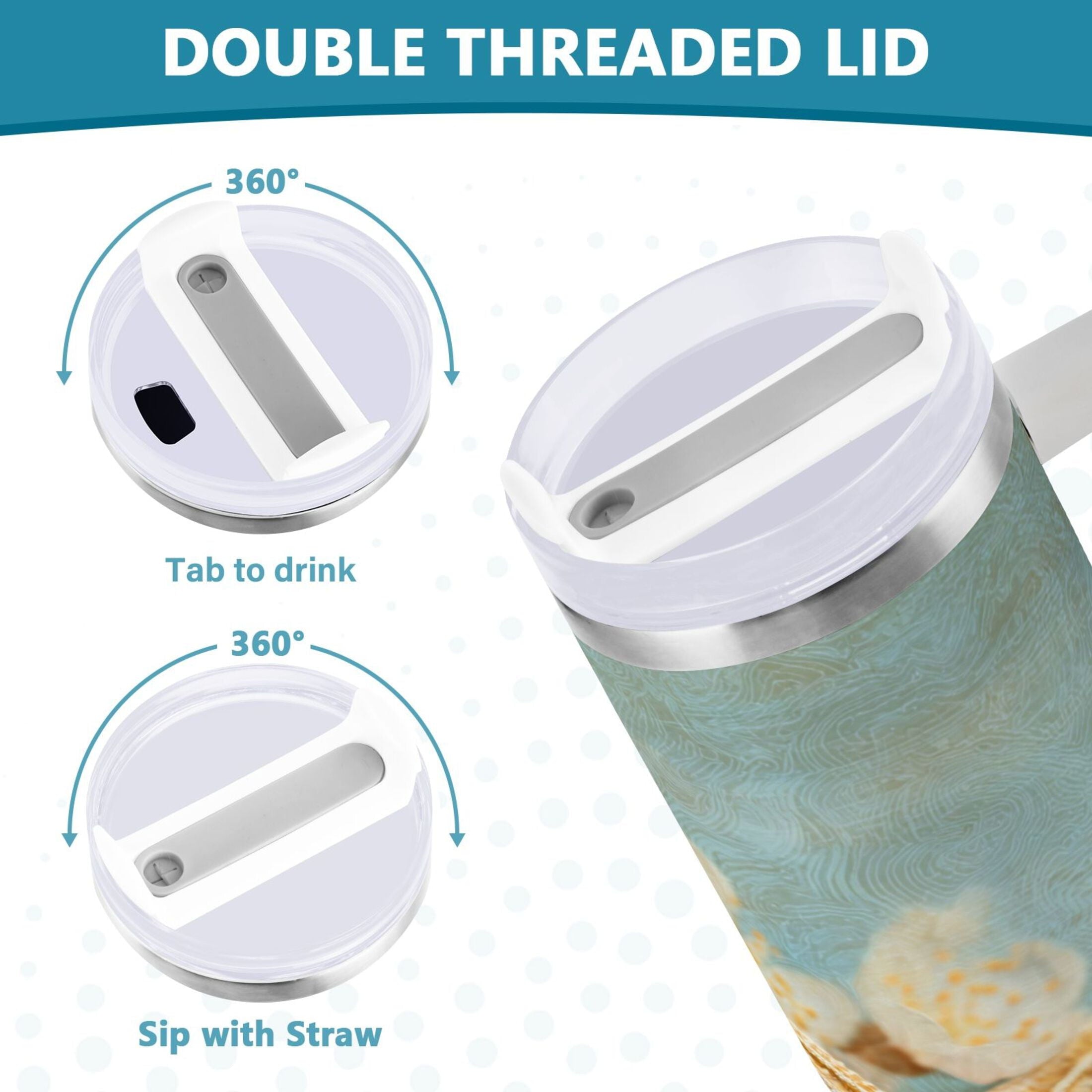 30 oz Insulated Stainless Steel Tumbler Double Wall Stainless Steel Tumbler with 2-Way Drinking Starfish with Flowers ENW3