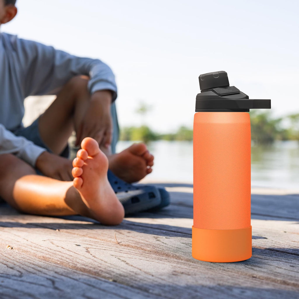 Linkidea 2 Pack Water Bottle Boot Compatible with CamelBak Eddy+20oz/25oz, Chute Mag 20oz/25oz, Carry Cap, Silicone Anti-Slip Bottle Bottom Bumper Protector (Orange) LLHJ