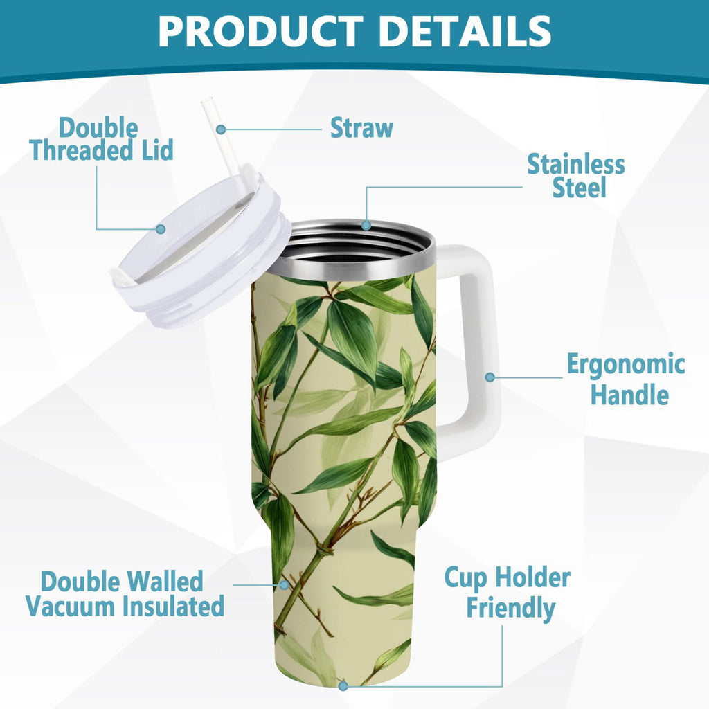 30 oz Insulated Stainless Steel Tumbler Double Wall Stainless Steel Tumbler with 2-Way Drinking Bamboo Pattern UBTU