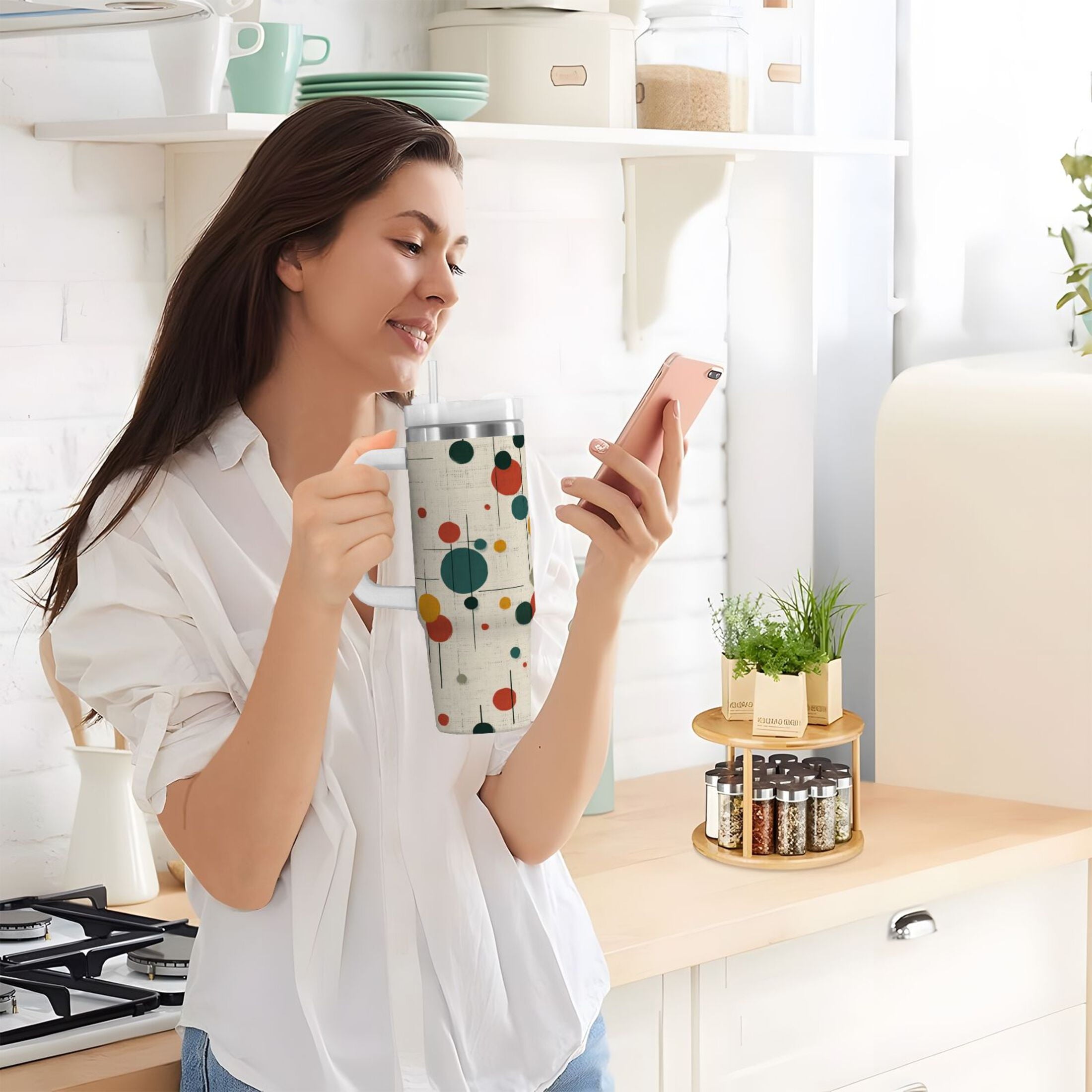 30 oz Insulated Stainless Steel Tumbler Double Wall Stainless Steel Tumbler with 2-Way Drinking Colorful Dots and Lines M92Y