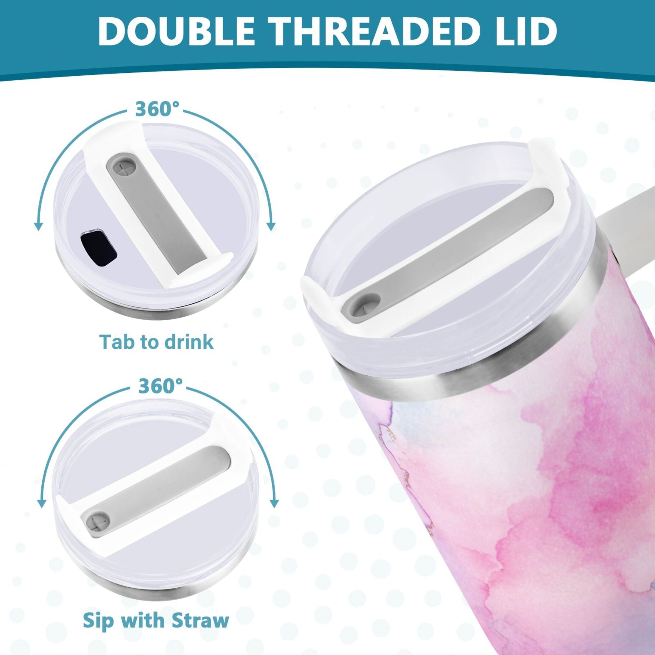 30 oz Insulated Stainless Steel Tumbler Double Wall Stainless Steel Tumbler with 2-Way Drinking Pastel Pink Marble Texture 9UPW