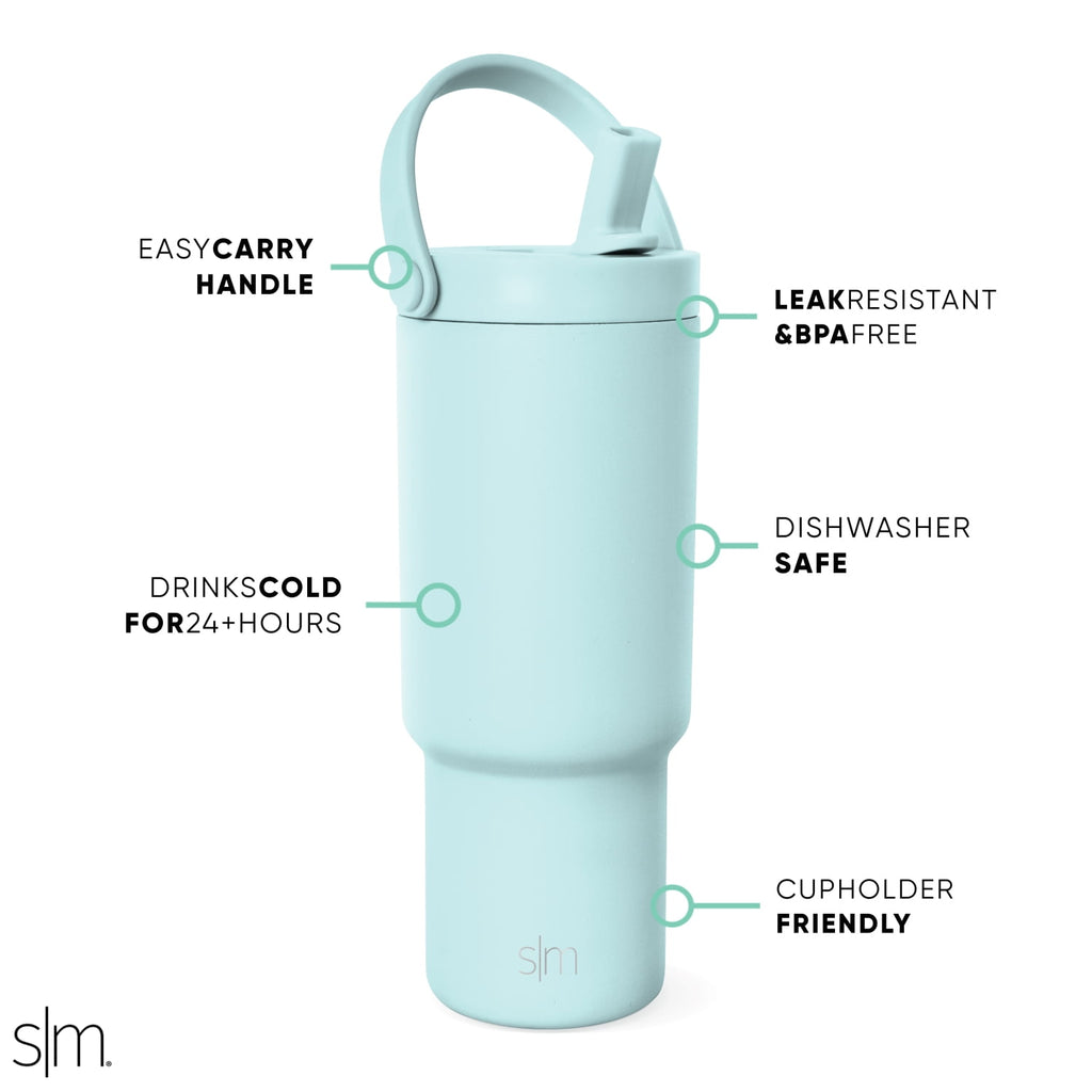 Simple Modern 24 fl oz Insulated Stainless Steel Trek Pivot Tumbler with Straw Lid and Top Handle|Seaside Blue Z701