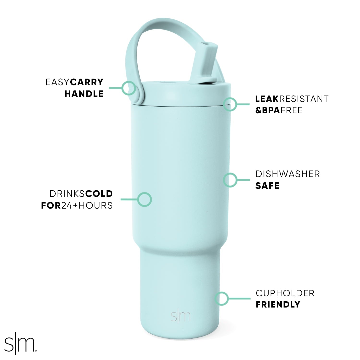 Simple Modern 24 fl oz Insulated Stainless Steel Trek Pivot Tumbler with Straw Lid and Top Handle|Seaside Blue Z701