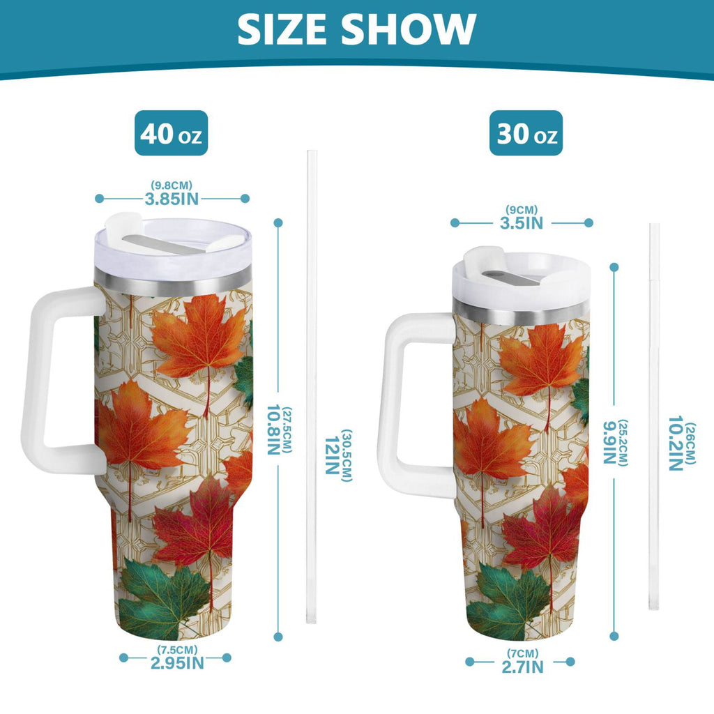 30 oz Insulated Stainless Steel Tumbler Double Wall Stainless Steel Tumbler with 2-Way Drinking Green and Red Maple Leaves YH59