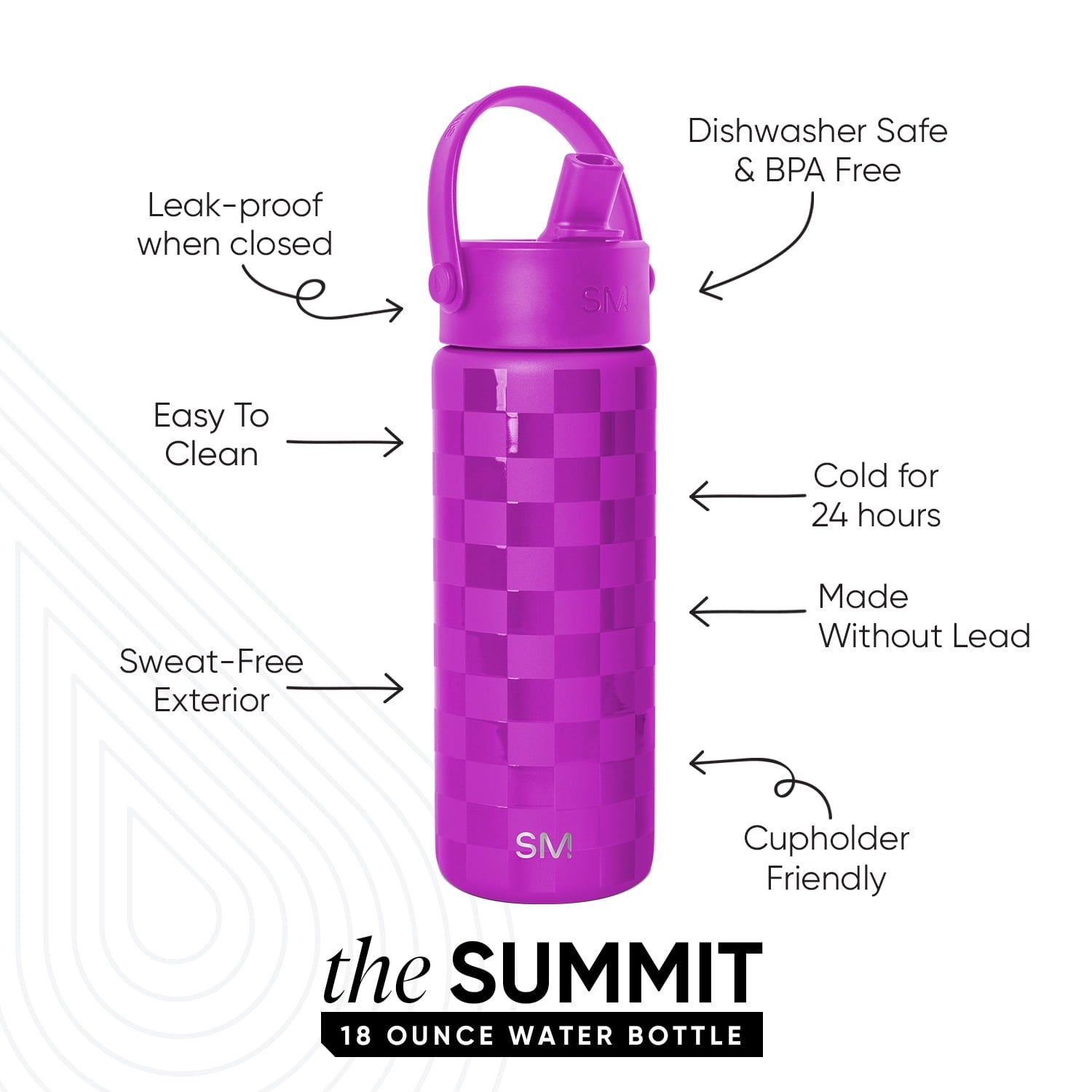 Simple Modern 18 fl oz Insulated Stainless Steel Summit Wide Mouth Water Bottle with Handle and Straw Lid|Black and White Checkmate YNCR