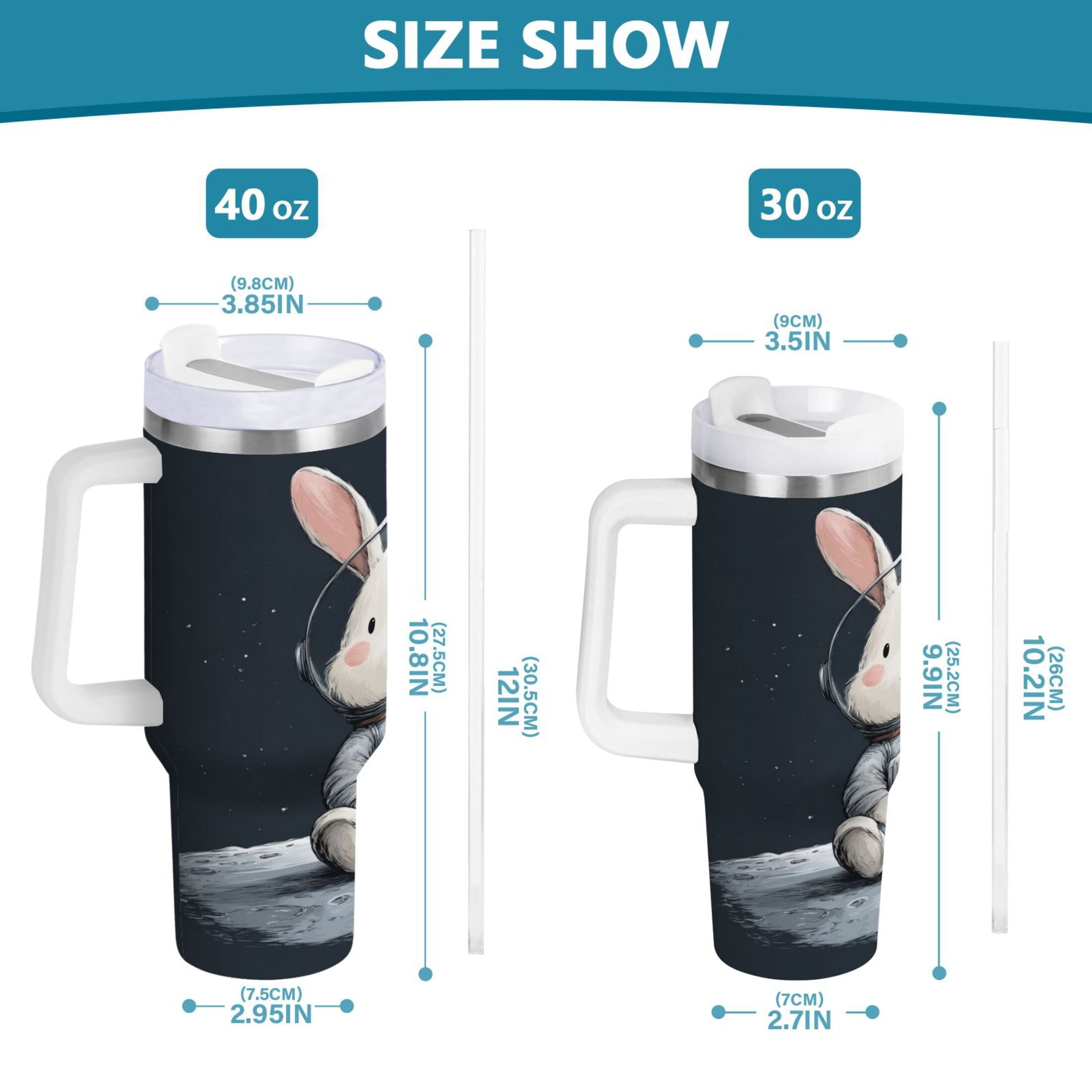 40 oz Insulated Stainless Steel Tumbler Double Wall Stainless Steel Tumbler with 2-Way Drinking Rabbit in A Space ZSU7