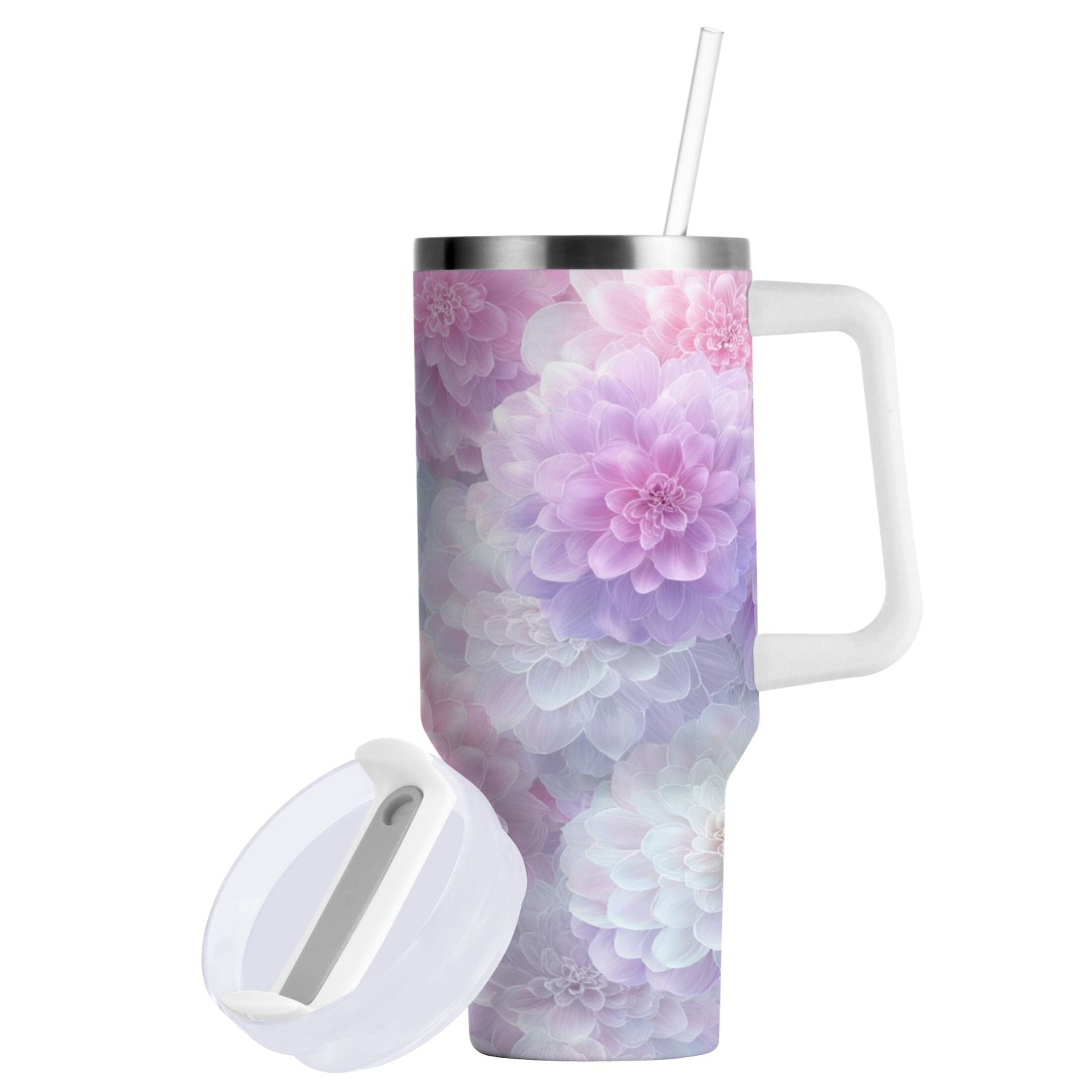 30 oz Insulated Stainless Steel Tumbler Double Wall Stainless Steel Tumbler with 2-Way Drinking Cute Pastel Watercolor Floral 4A58