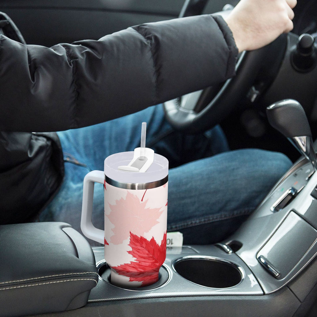 40 oz Insulated Stainless Steel Tumbler Double Wall Stainless Steel Tumbler with 2-Way Drinking Red Maple Leaves Pattern 1YXG