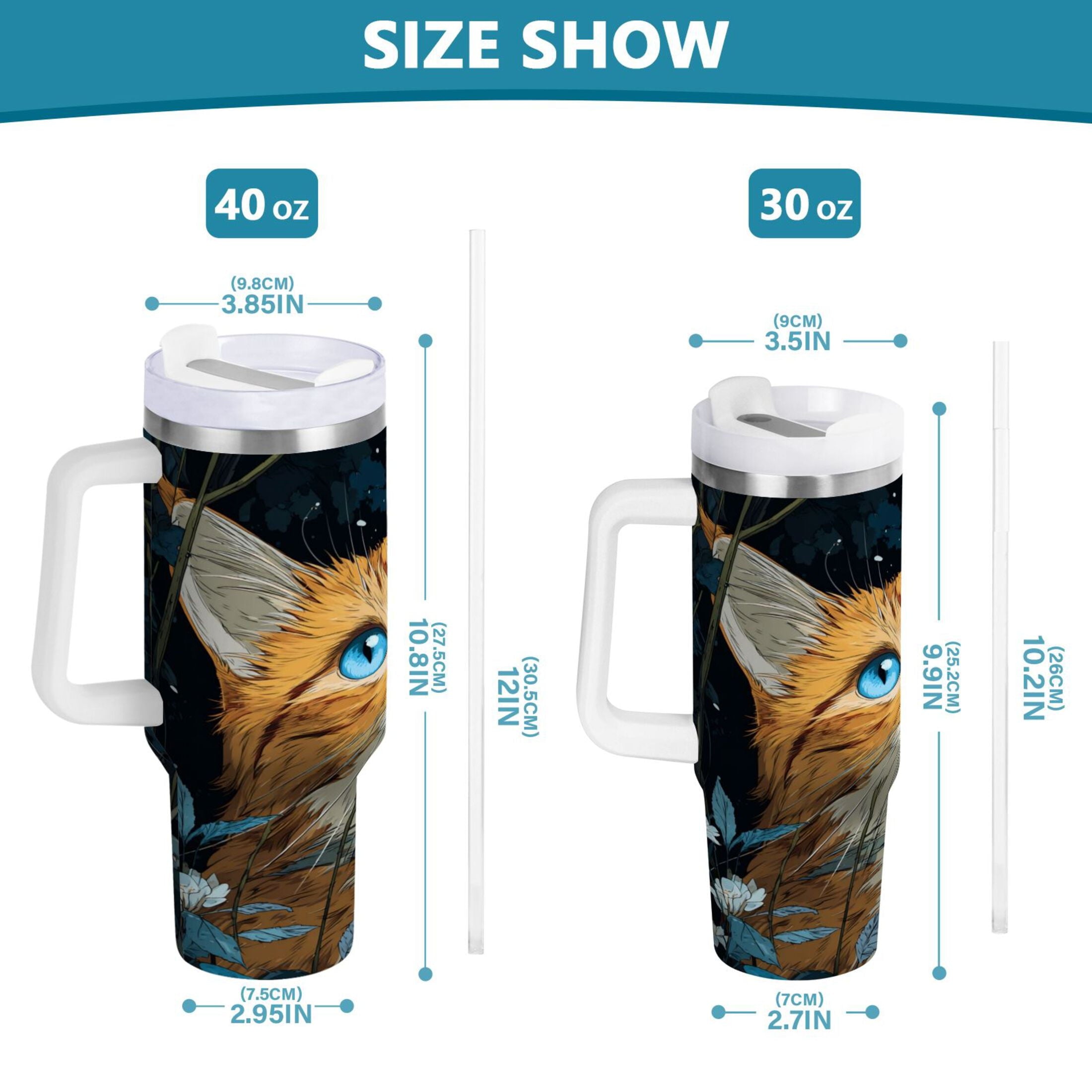 30 oz Insulated Stainless Steel Tumbler Double Wall Stainless Steel Tumbler with 2-Way Drinking Orange Cat with Blue Eyes GFEP