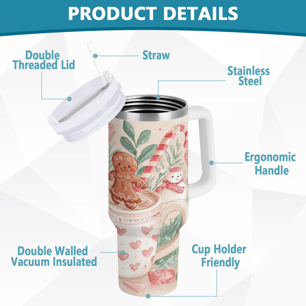 30 oz Insulated Stainless Steel Tumbler Double Wall Stainless Steel Tumbler with 2-Way Drinking Cute Christmas Design ZVFT