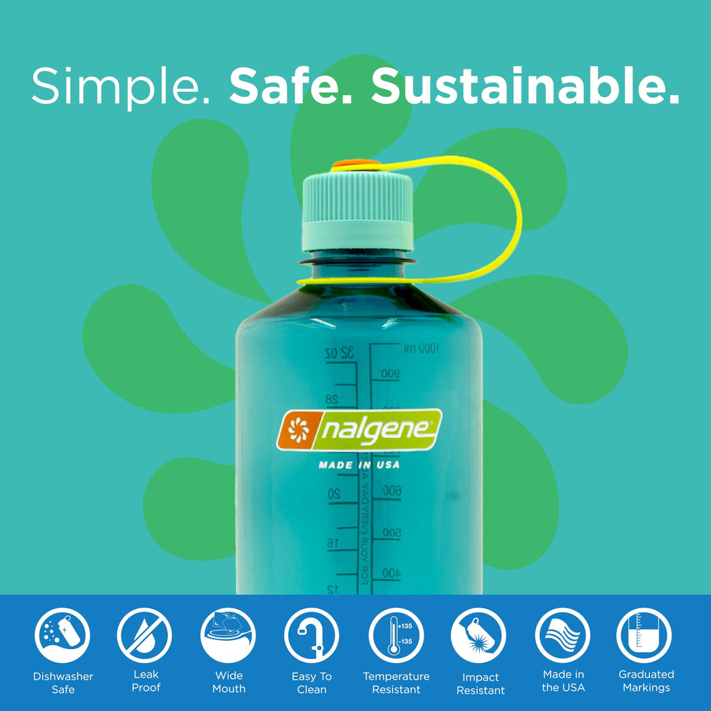 Nalgene Sustain Tritan BPA-Free Water Bottle Made with Material Derived from 50% Plastic Waste (using ISCC certified mass balance), 32 OZ, Narrow Mouth, Cerulean 5EQ5