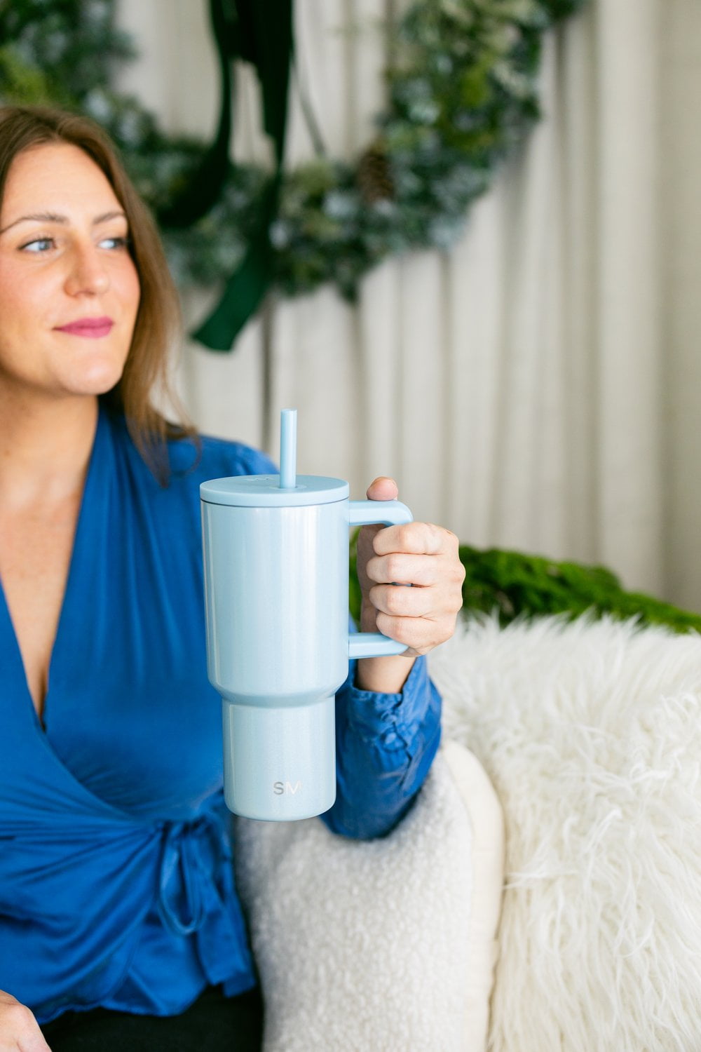 Simple Modern 30 fl oz Insulated Stainless Steel Trek Tumbler with Straw Lid | Seaglass Sage and Cream Checkmate YPTM