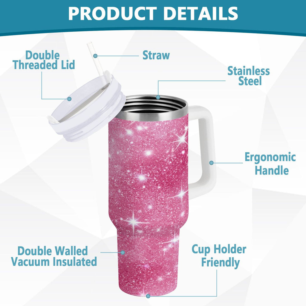 40 oz Insulated Stainless Steel Tumbler Double Wall Stainless Steel Tumbler with 2-Way Drinking Pink Glitter Background UDIR