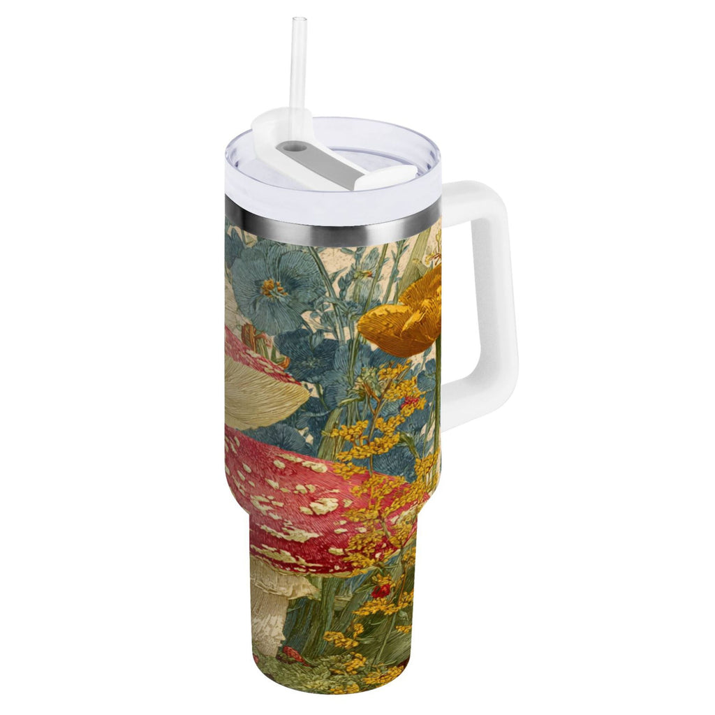 30 oz Insulated Stainless Steel Tumbler Double Wall Stainless Steel Tumbler with 2-Way Drinking Red Mushrooms with Flowers 4WBR