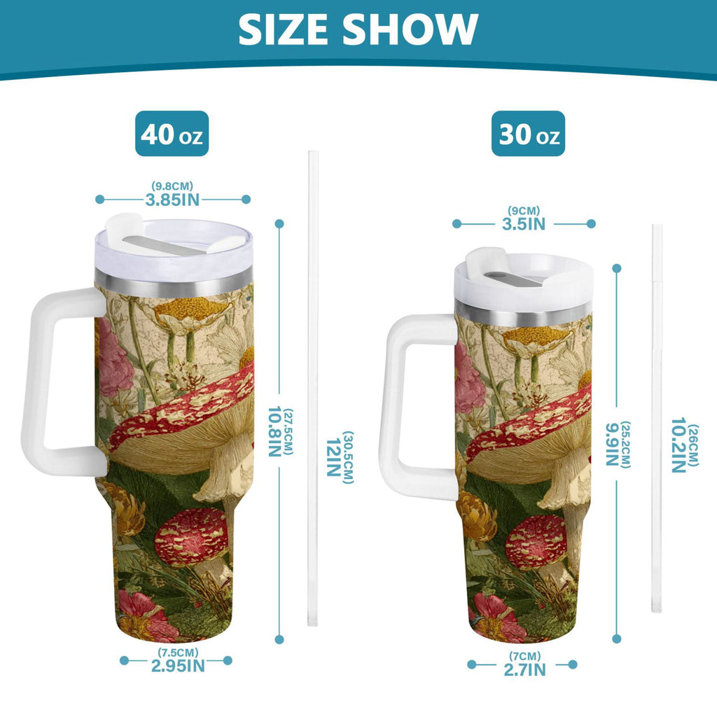 30 oz Insulated Stainless Steel Tumbler Double Wall Stainless Steel Tumbler with 2-Way Drinking Red Mushrooms with Flowers 4WBR