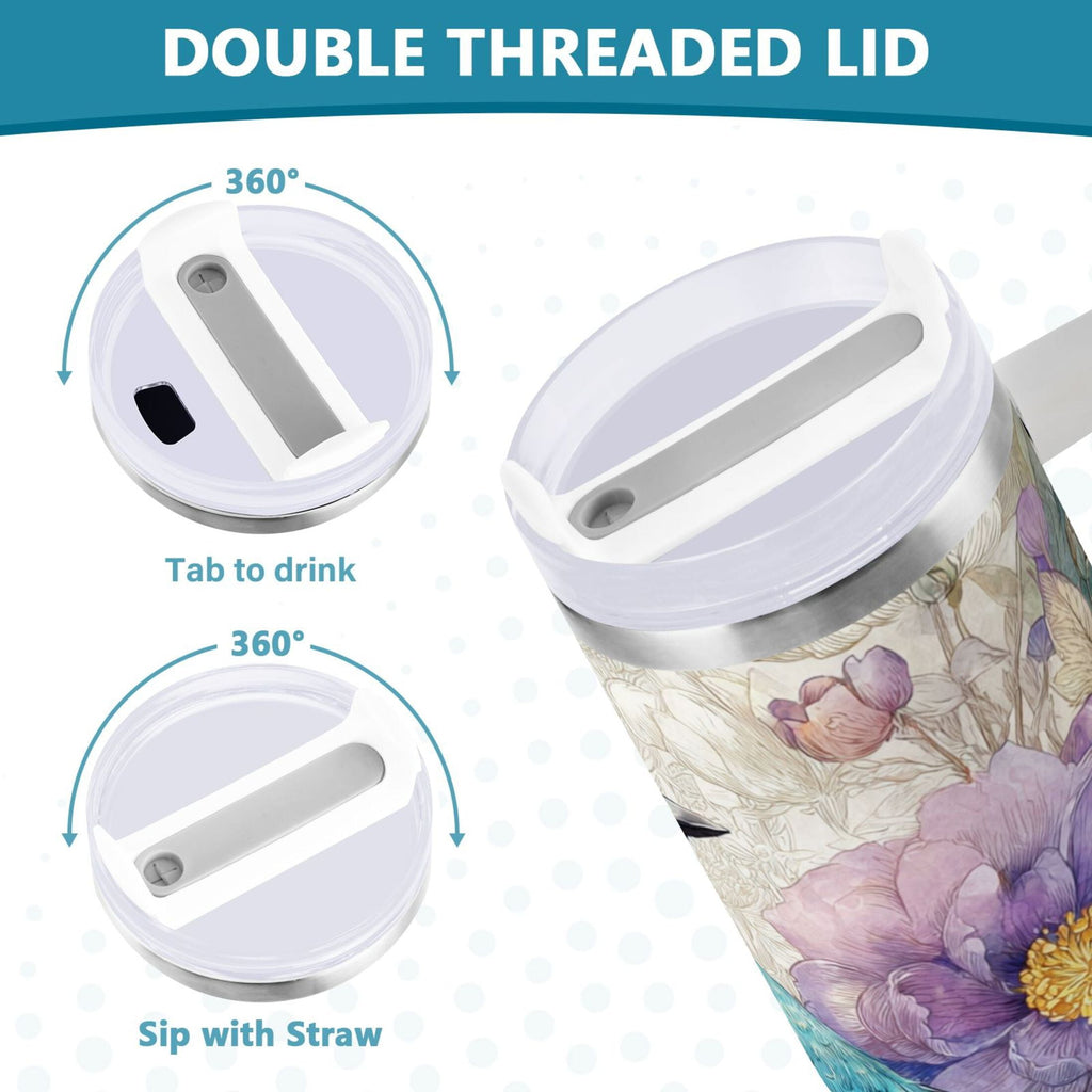 30 oz Insulated Stainless Steel Tumbler Double Wall Stainless Steel Tumbler with 2-Way Drinking Bluebird and Flower T4GS