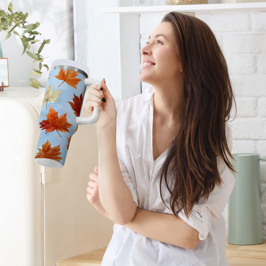30 oz Insulated Stainless Steel Tumbler Double Wall Stainless Steel Tumbler with 2-Way Drinking Autumn Maple Leaves 2C6C