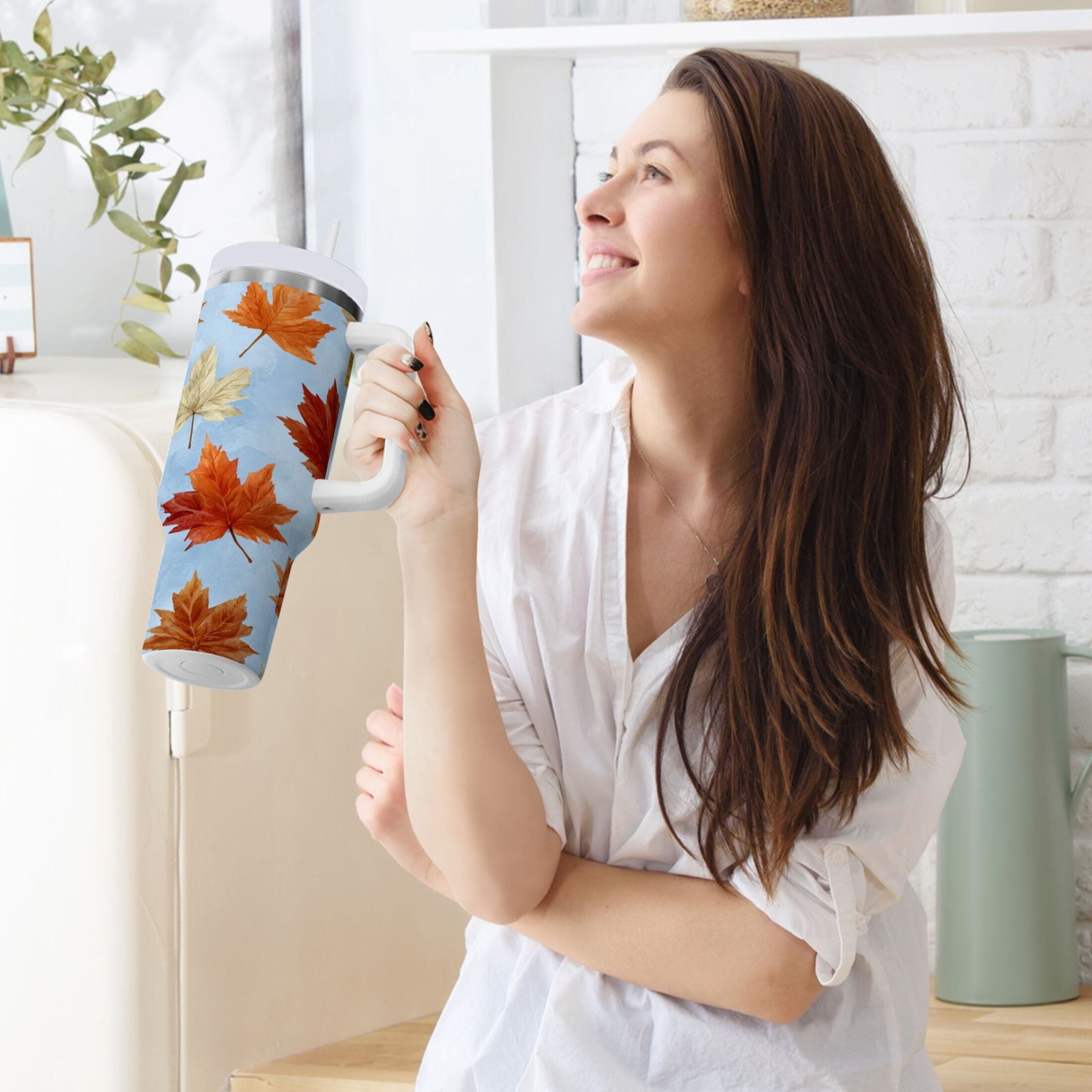 30 oz Insulated Stainless Steel Tumbler Double Wall Stainless Steel Tumbler with 2-Way Drinking Autumn Maple Leaves 2C6C