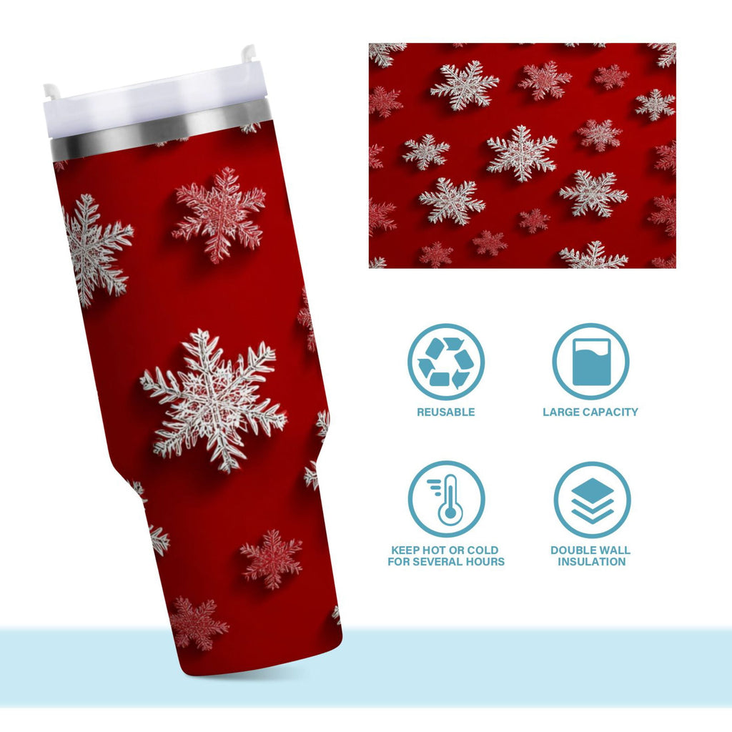 30 oz Insulated Stainless Steel Tumbler Double Wall Stainless Steel Tumbler with 2-Way Drinking Red and White Snowflakes HOMD