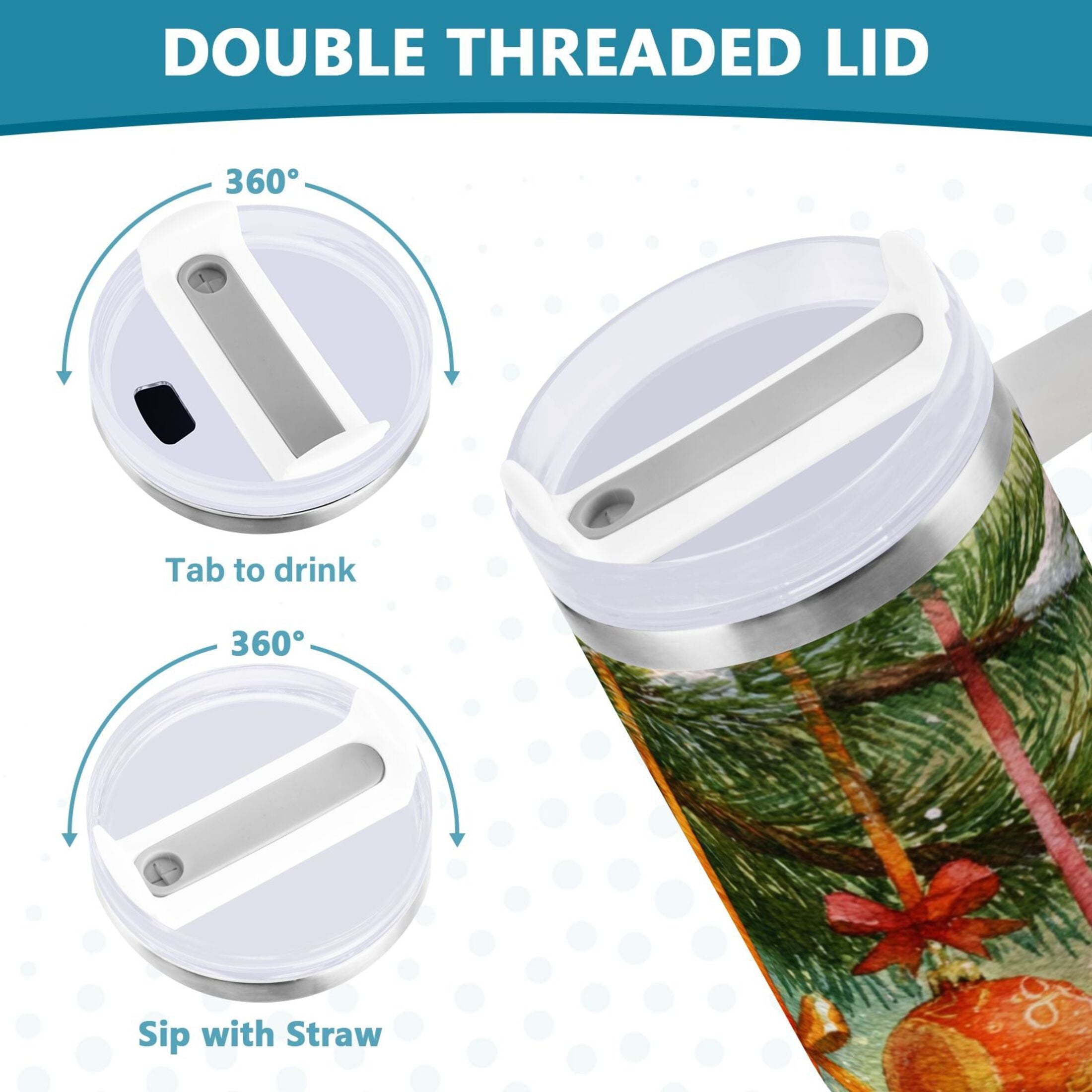 30 oz Insulated Stainless Steel Tumbler Double Wall Stainless Steel Tumbler with 2-Way Drinking Christmas Ornaments Watercolor Painting VLIN