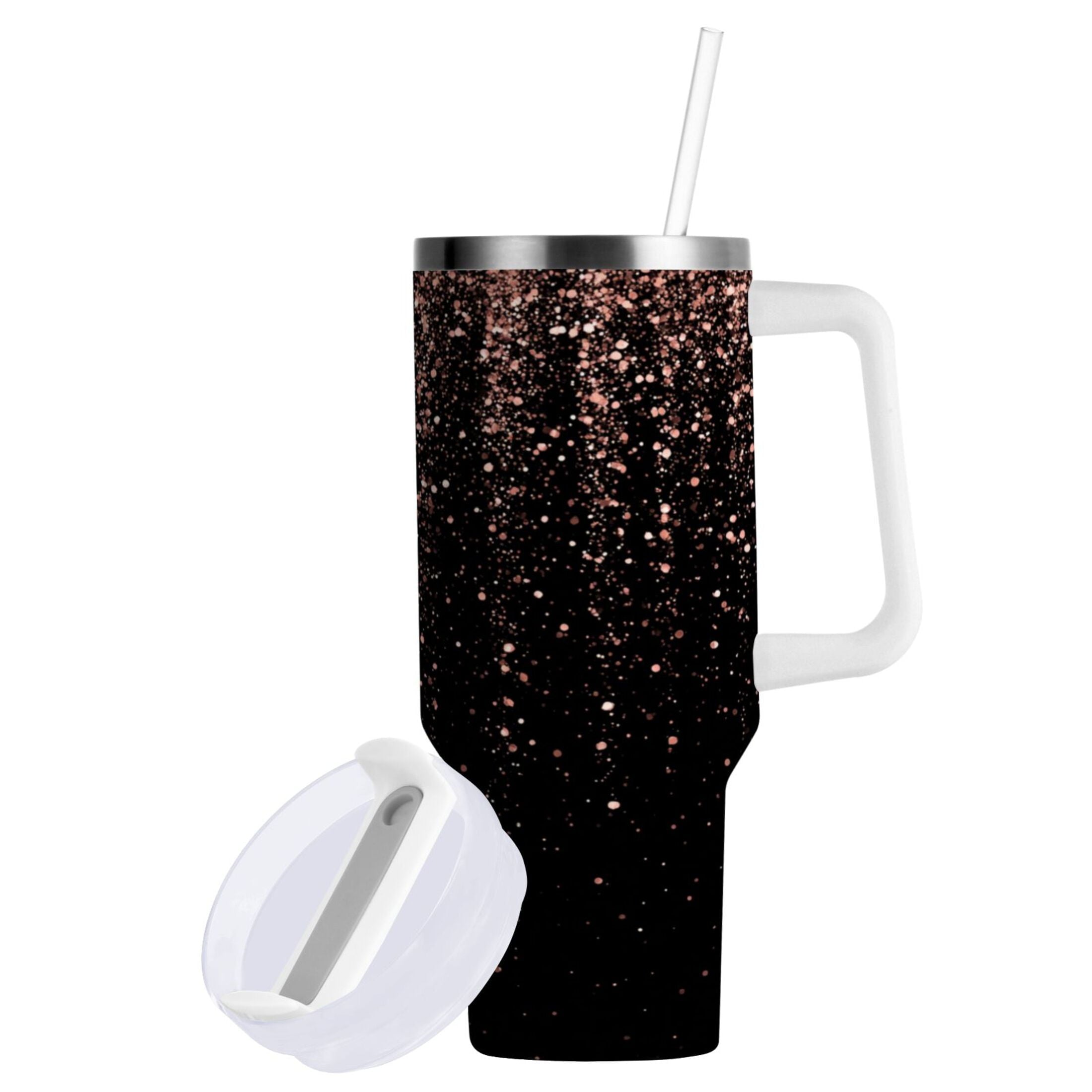 40 oz Insulated Stainless Steel Tumbler Double Wall Stainless Steel Tumbler with 2-Way Drinking Rose Gold Glitter CWRT