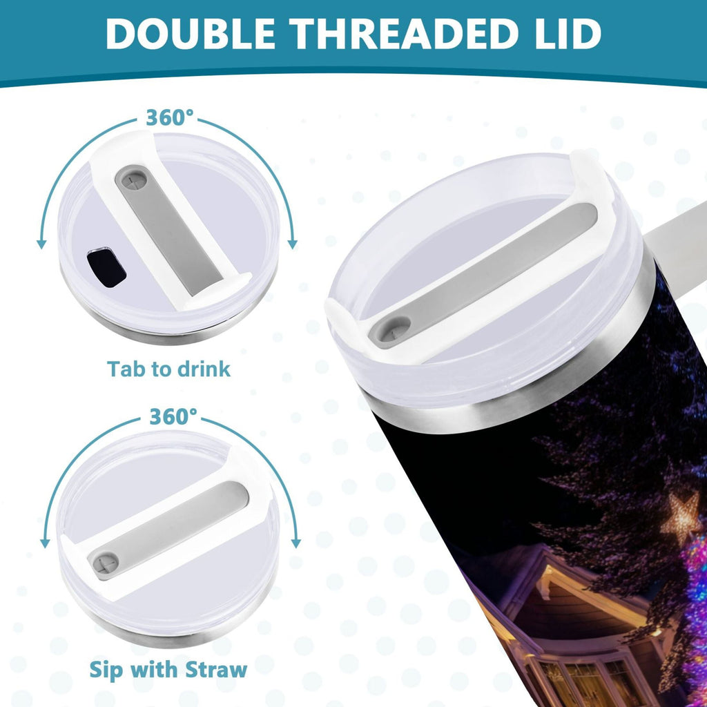 40 oz Insulated Stainless Steel Tumbler Double Wall Stainless Steel Tumbler with 2-Way Drinking Christmas Trees with Lights TX1F