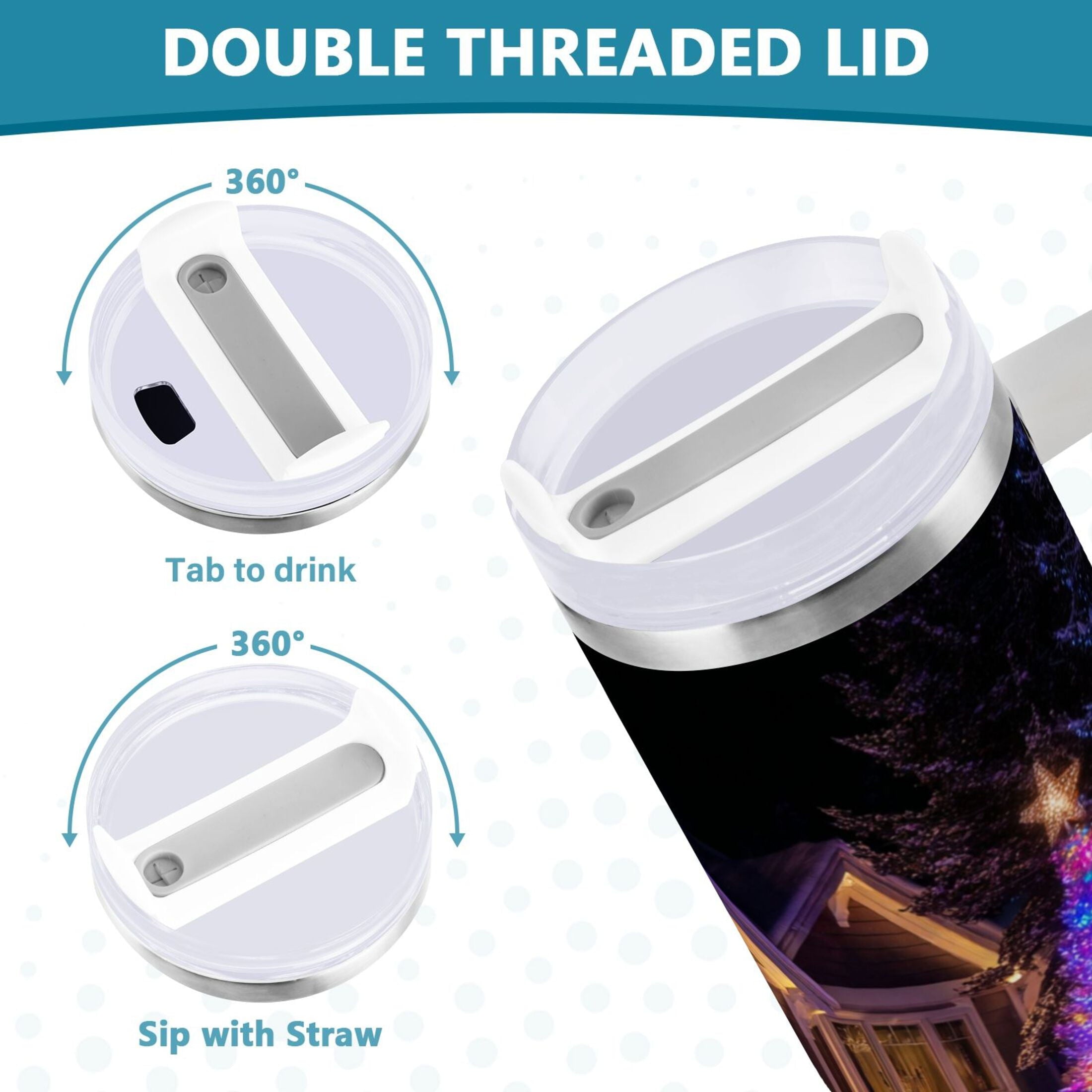 40 oz Insulated Stainless Steel Tumbler Double Wall Stainless Steel Tumbler with 2-Way Drinking Christmas Trees with Lights TX1F
