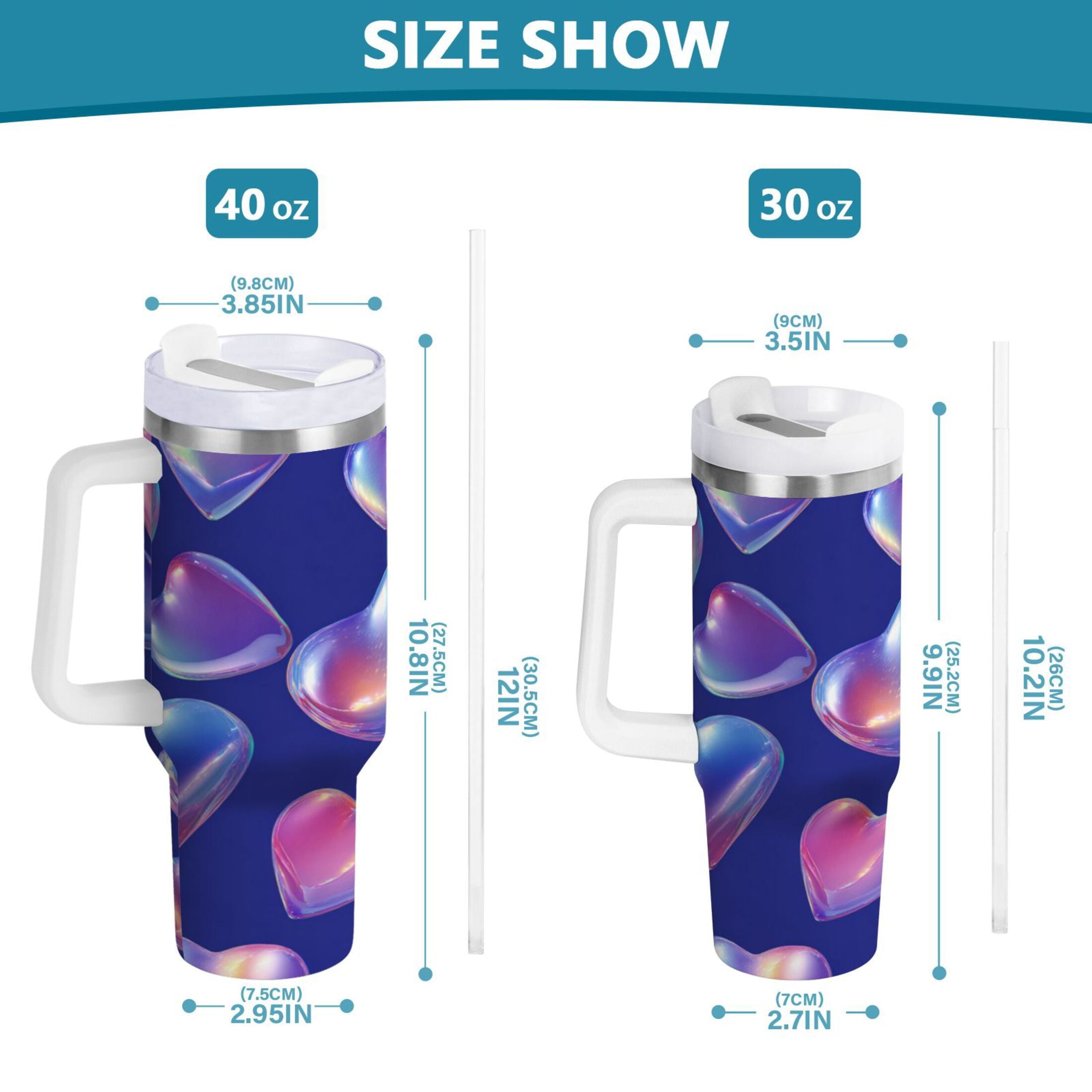 30 oz Insulated Stainless Steel Tumbler Double Wall Stainless Steel Tumbler with 2-Way Drinking Pink-purple Hearts 44YB