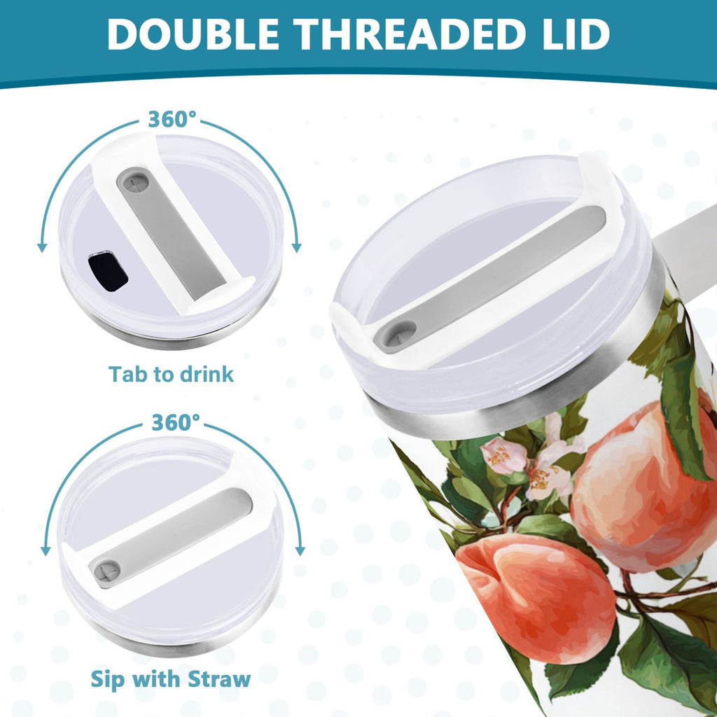 30 oz Insulated Stainless Steel Tumbler Double Wall Stainless Steel Tumbler with 2-Way Drinking Peach Fruit Pattern TUXP