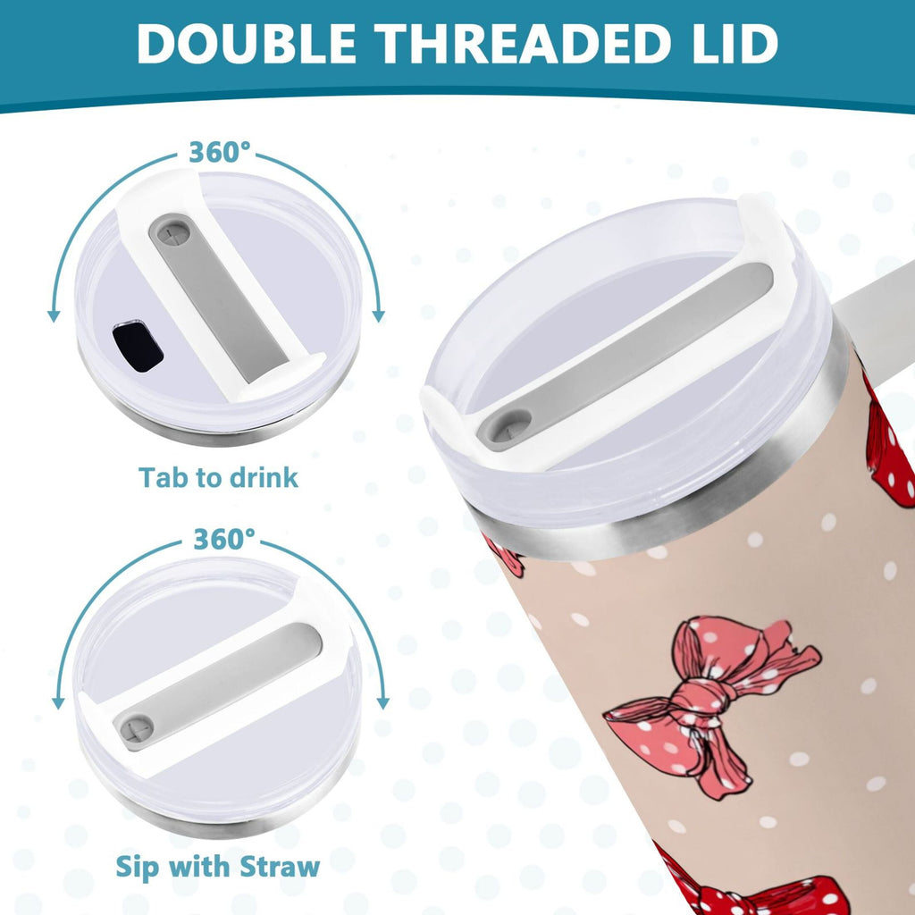 30 oz Insulated Stainless Steel Tumbler Double Wall Stainless Steel Tumbler with 2-Way Drinking Cute Red Bows Pattern 1AEB