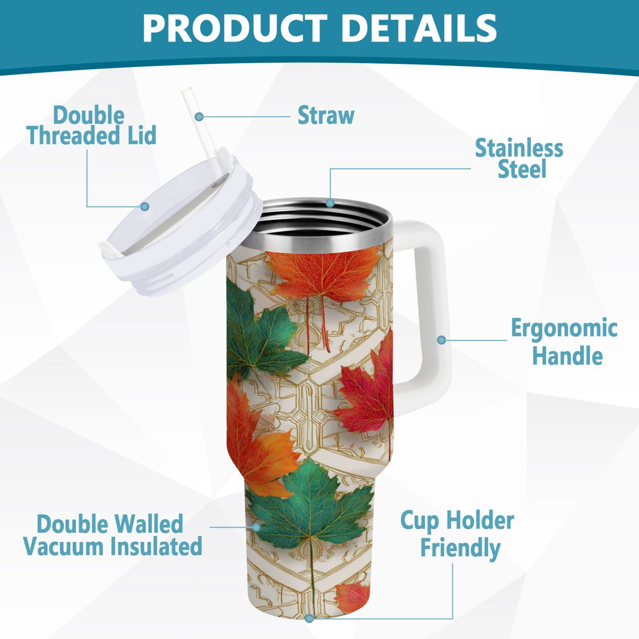 30 oz Insulated Stainless Steel Tumbler Double Wall Stainless Steel Tumbler with 2-Way Drinking Green and Red Maple Leaves YH59