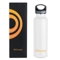 LIFE'S EASY 20 oz. Sports Insulated Water Bottle with Lid. Stainless Steel Vacuum Double Wall Thermo for Modern Hot and Cold Drinks, Simple Metal Hydro Canteen for Travel Men and Women (White) A19S