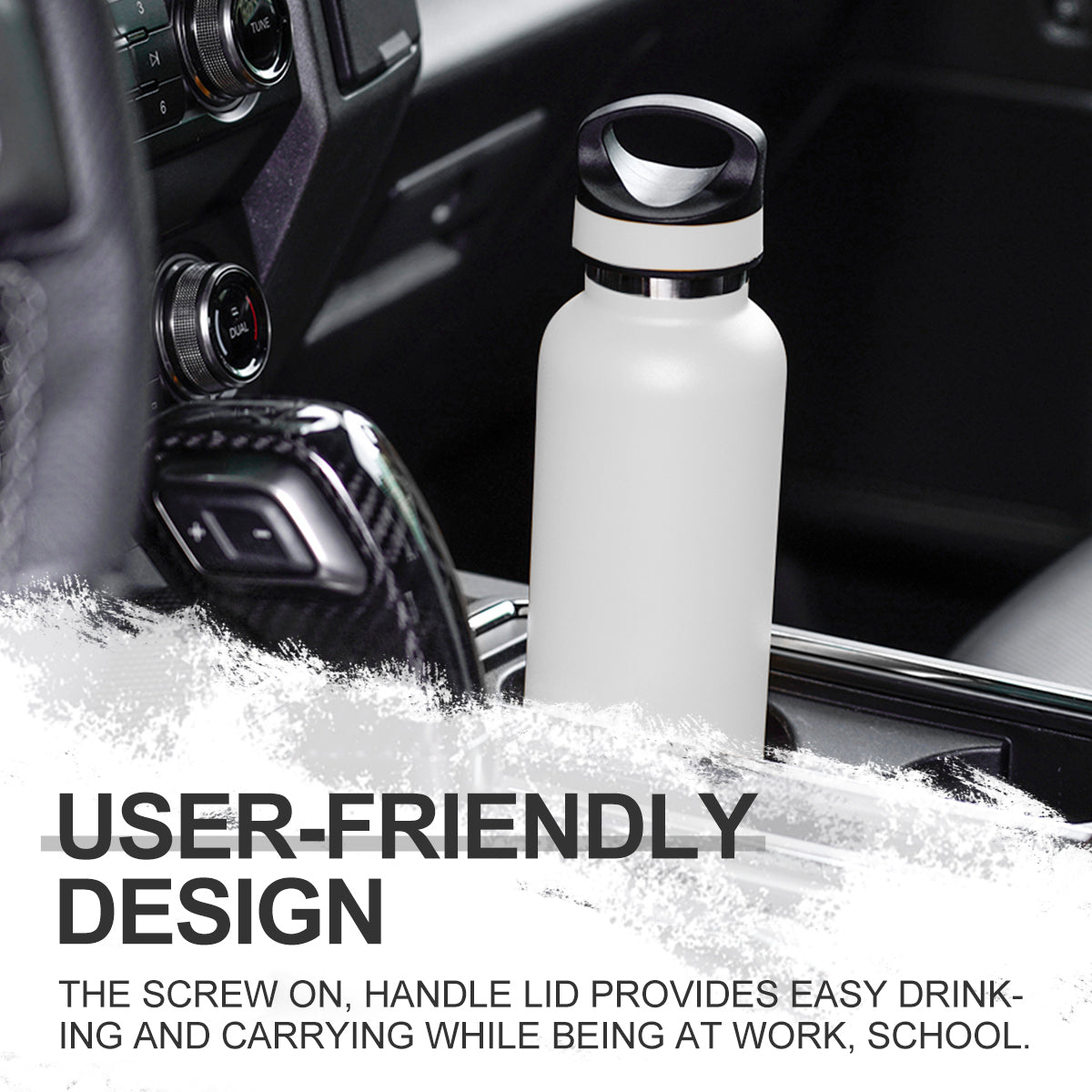LIFE'S EASY 20 oz. Sports Insulated Water Bottle with Lid. Stainless Steel Vacuum Double Wall Thermo for Modern Hot and Cold Drinks, Simple Metal Hydro Canteen for Travel Men and Women (White) A19S