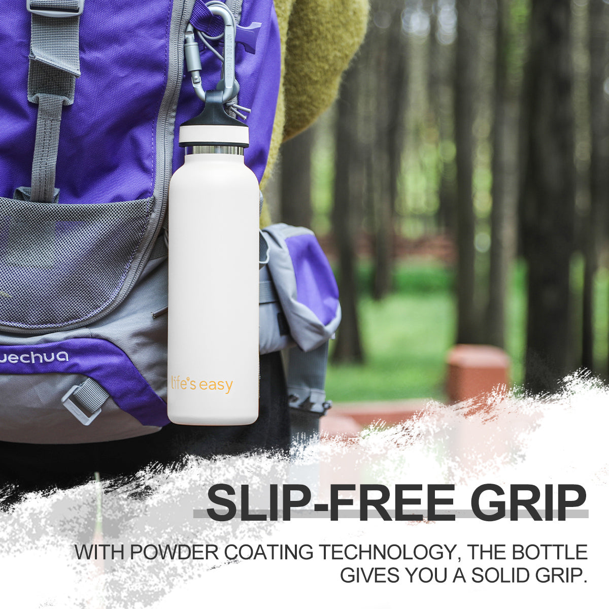 LIFE'S EASY 20 oz. Sports Insulated Water Bottle with Lid. Stainless Steel Vacuum Double Wall Thermo for Modern Hot and Cold Drinks, Simple Metal Hydro Canteen for Travel Men and Women (White) A19S