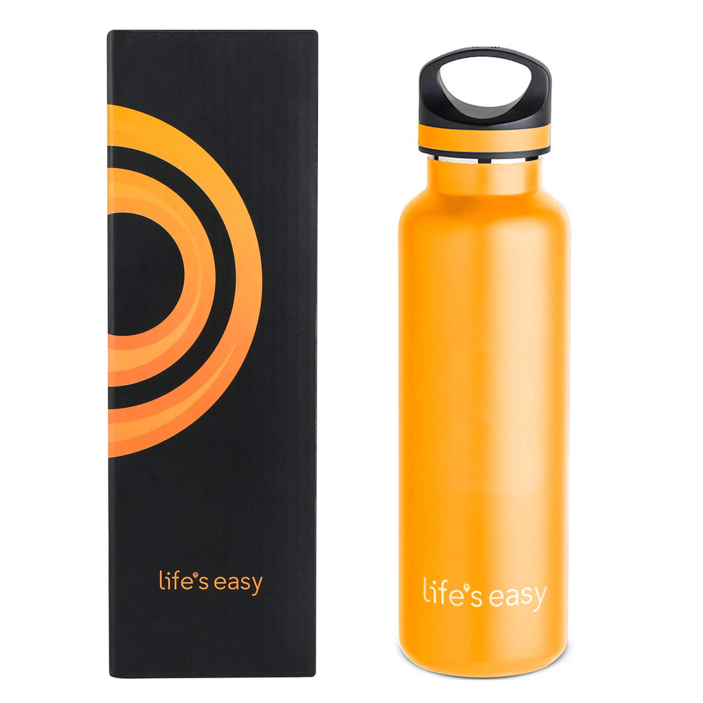 LIFE'S EASY 20 oz. Sports Insulated Water Bottle with Lid. Stainless Steel Vacuum Double Wall Thermo for Modern Hot and Cold Drinks, Simple Metal Hydro Canteen for Travel Men and Women (White) A19S