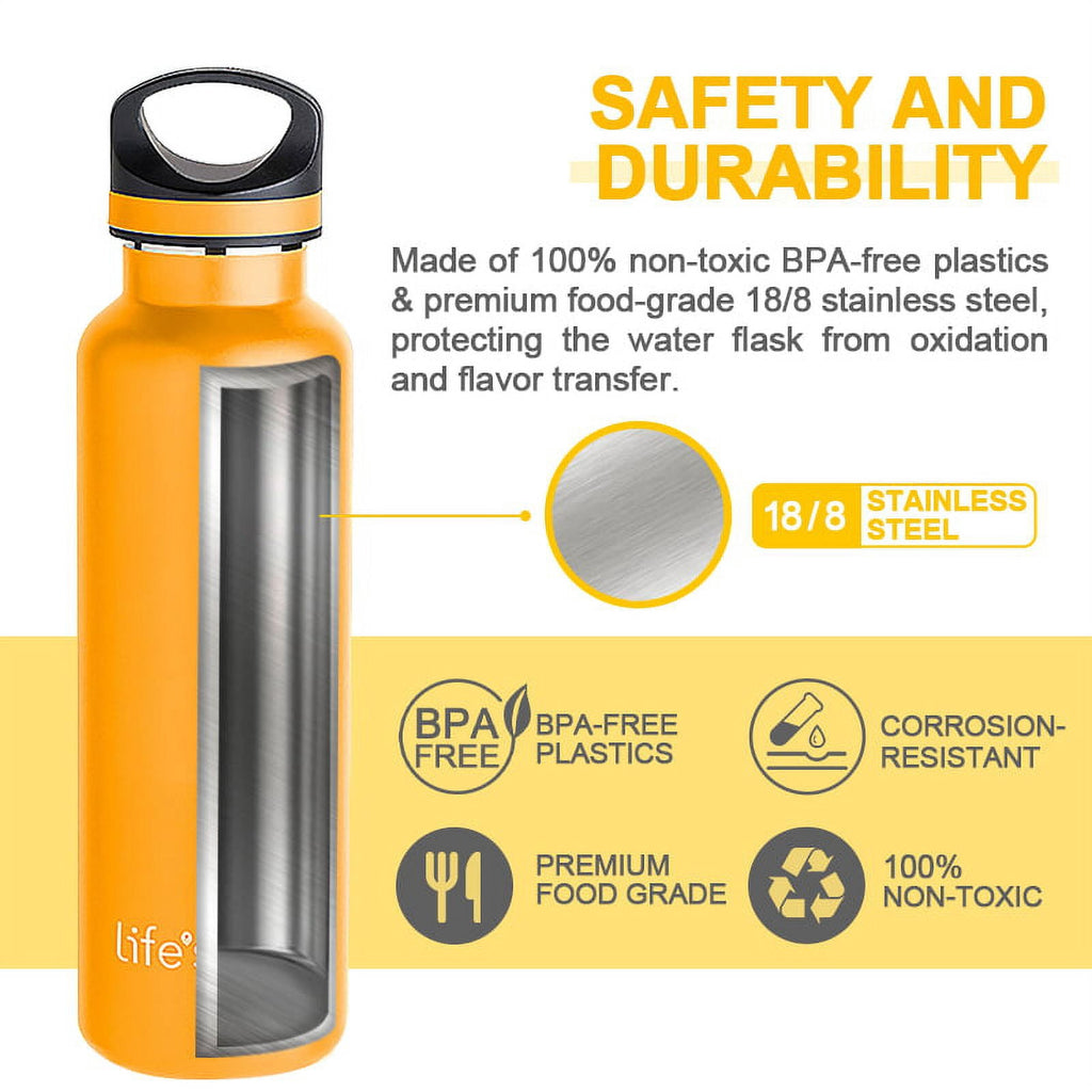 LIFE'S EASY 20 oz. Sports Insulated Water Bottle with Lid. Stainless Steel Vacuum Double Wall Thermo for Modern Hot and Cold Drinks, Simple Metal Hydro Canteen for Travel Men and Women (White) A19S