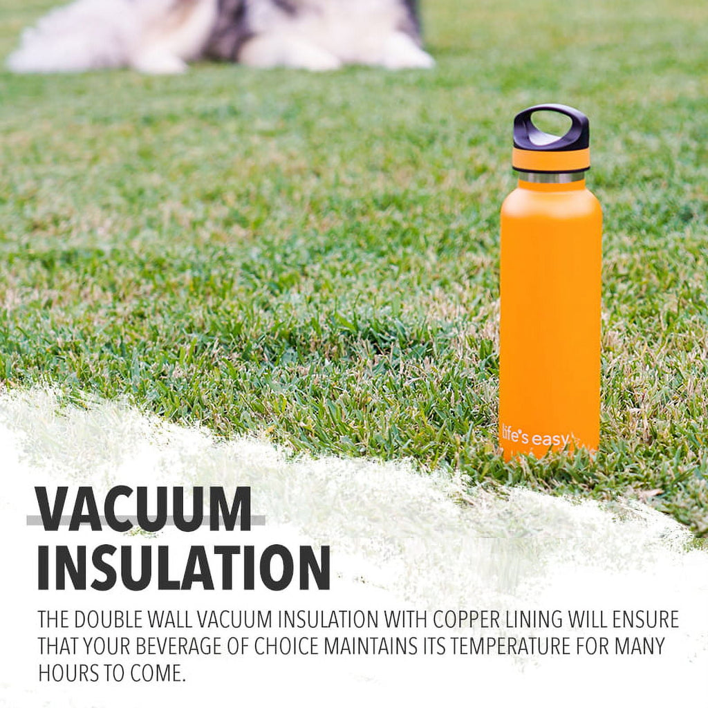 LIFE'S EASY 20 oz. Sports Insulated Water Bottle with Lid. Stainless Steel Vacuum Double Wall Thermo for Modern Hot and Cold Drinks, Simple Metal Hydro Canteen for Travel Men and Women (White) A19S