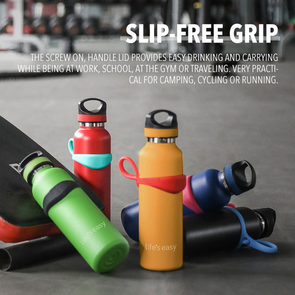 LIFE'S EASY 20 oz. Sports Insulated Water Bottle with Lid. Stainless Steel Vacuum Double Wall Thermo for Modern Hot and Cold Drinks, Simple Metal Hydro Canteen for Travel Men and Women (White) A19S