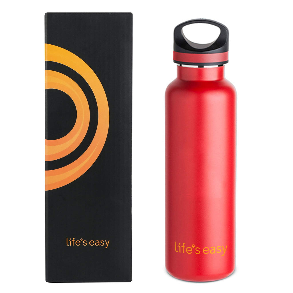 LIFE'S EASY 20 oz. Sports Insulated Water Bottle with Lid. Stainless Steel Vacuum Double Wall Thermo for Modern Hot and Cold Drinks, Simple Metal Hydro Canteen for Travel Men and Women (White) A19S