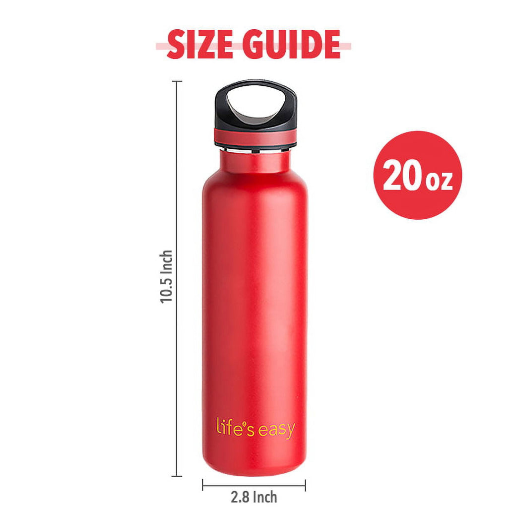 LIFE'S EASY 20 oz. Sports Insulated Water Bottle with Lid. Stainless Steel Vacuum Double Wall Thermo for Modern Hot and Cold Drinks, Simple Metal Hydro Canteen for Travel Men and Women (White) A19S