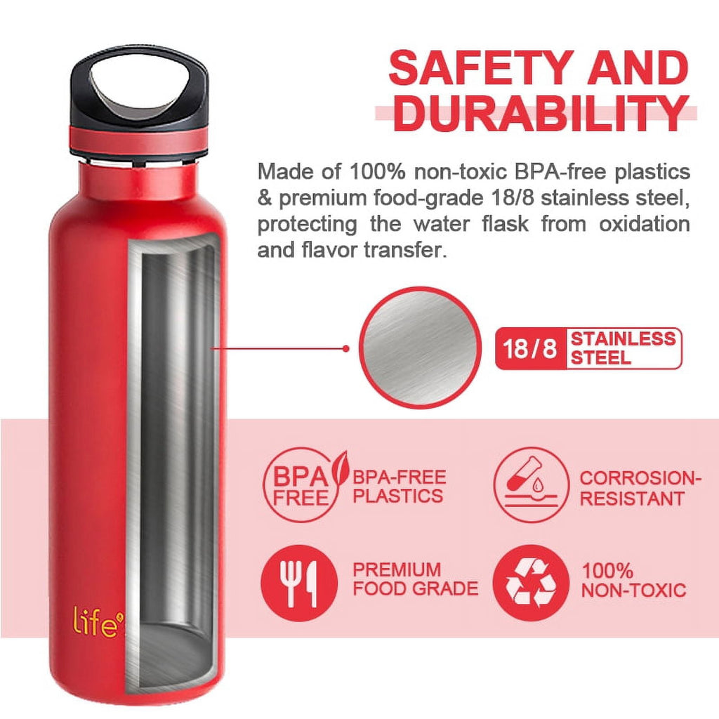 LIFE'S EASY 20 oz. Sports Insulated Water Bottle with Lid. Stainless Steel Vacuum Double Wall Thermo for Modern Hot and Cold Drinks, Simple Metal Hydro Canteen for Travel Men and Women (White) A19S