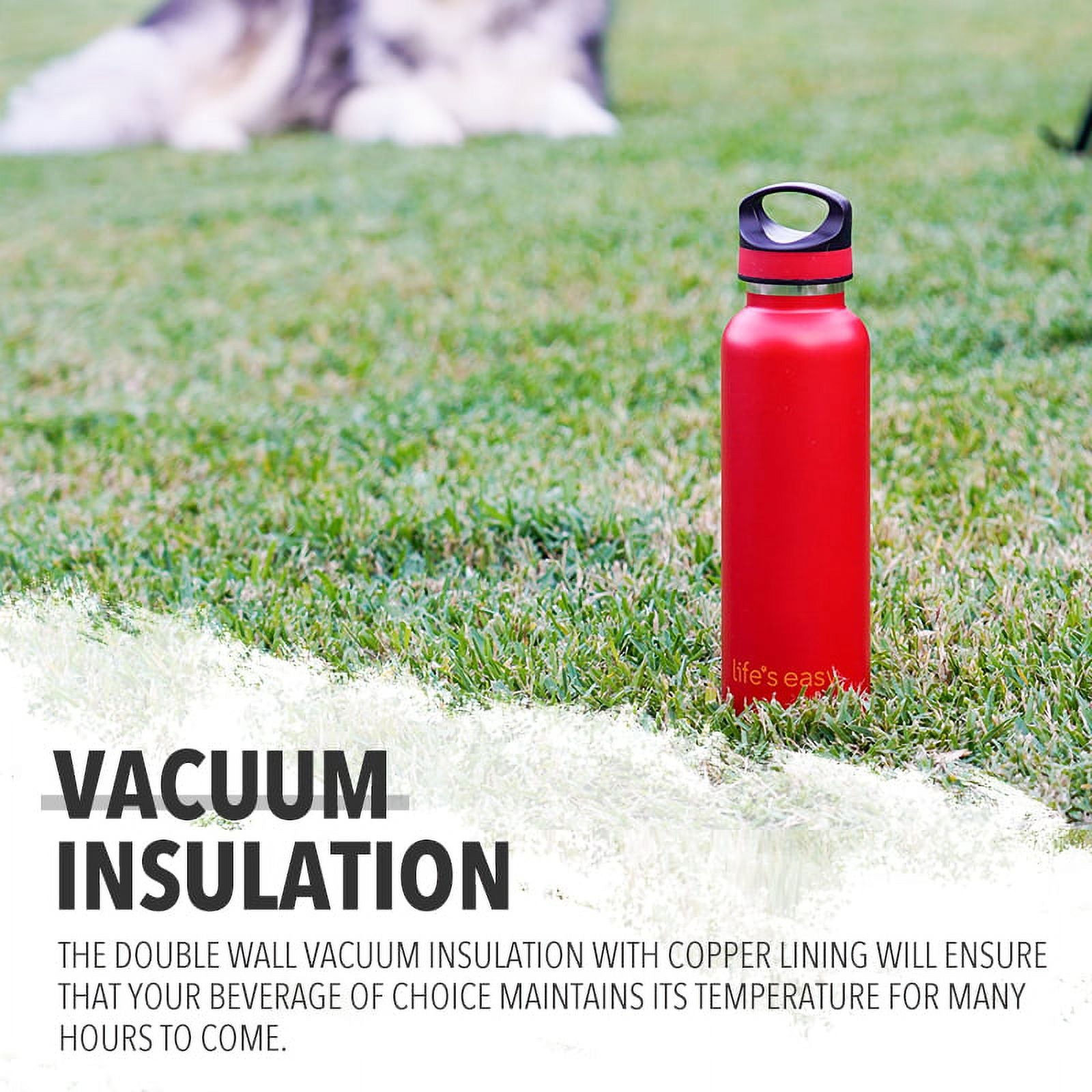 LIFE'S EASY 20 oz. Sports Insulated Water Bottle with Lid. Stainless Steel Vacuum Double Wall Thermo for Modern Hot and Cold Drinks, Simple Metal Hydro Canteen for Travel Men and Women (White) A19S