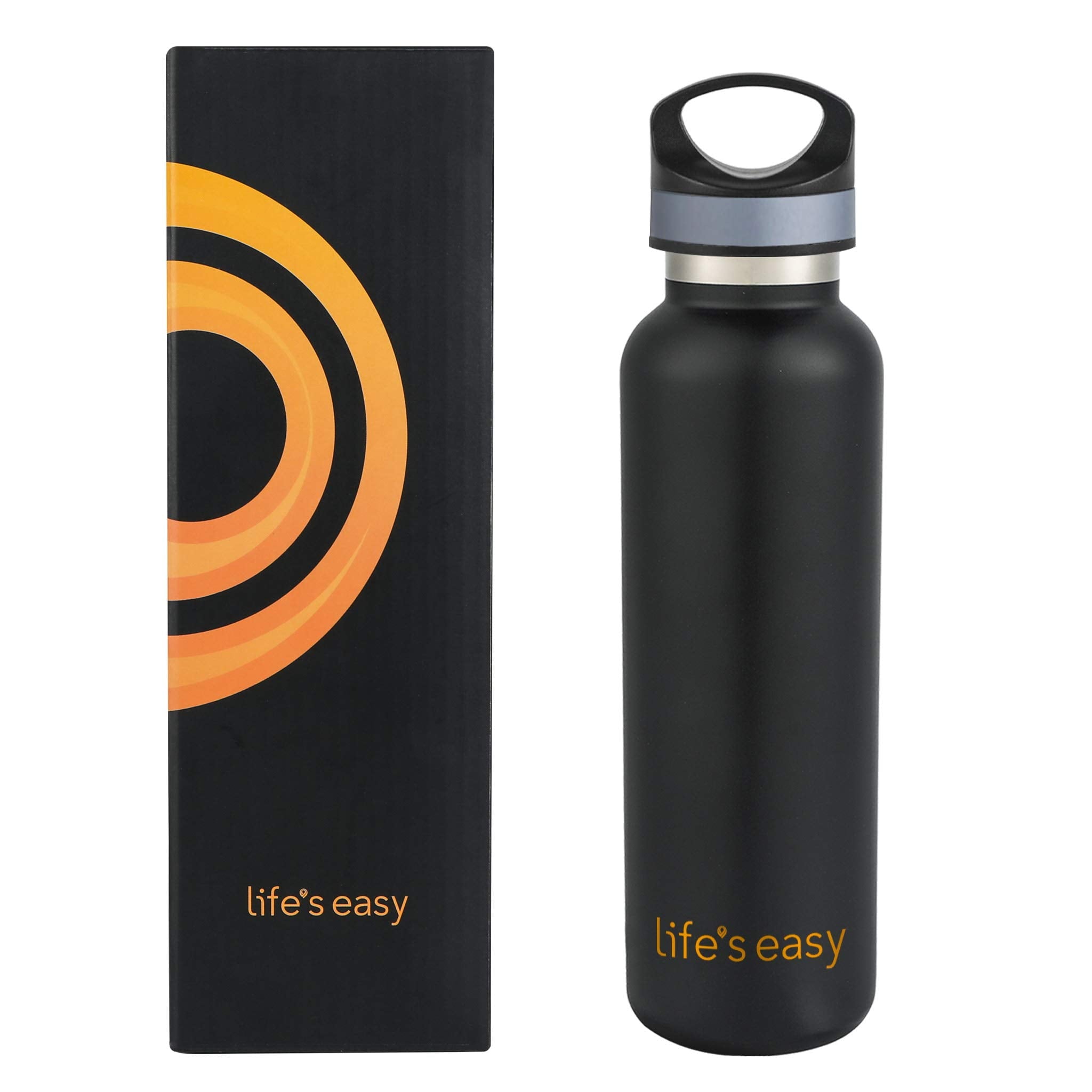 LIFE'S EASY 20 oz. Sports Insulated Water Bottle with Lid. Stainless Steel Vacuum Double Wall Thermo for Modern Hot and Cold Drinks, Simple Metal Hydro Canteen for Travel Men and Women (White) A19S